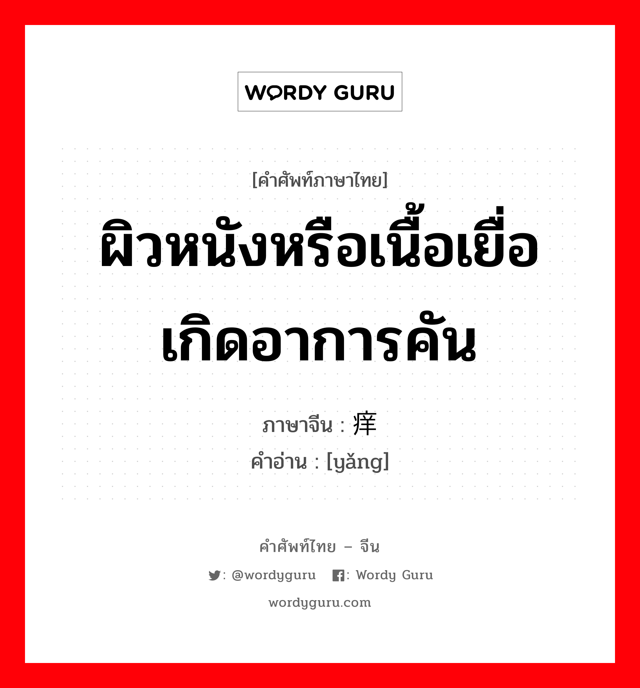 ผิวหนังหรือเนื้อเยื่อเกิดอาการคัน ภาษาจีนคืออะไร, คำศัพท์ภาษาไทย - จีน ผิวหนังหรือเนื้อเยื่อเกิดอาการคัน ภาษาจีน 痒 คำอ่าน [yǎng]