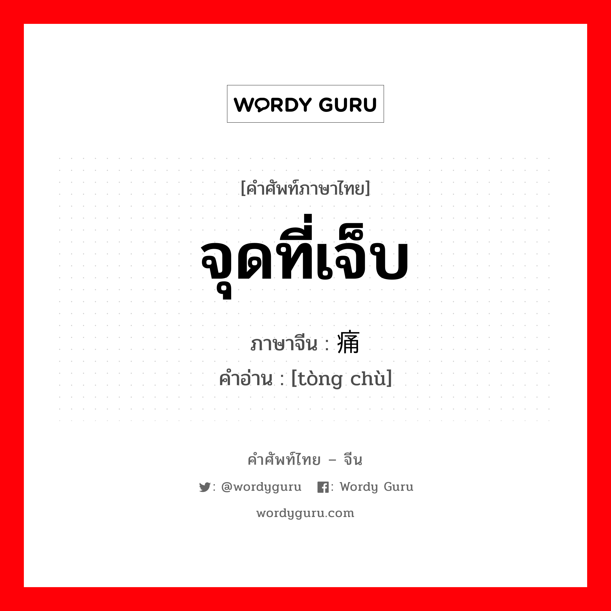 จุดที่เจ็บ ภาษาจีนคืออะไร, คำศัพท์ภาษาไทย - จีน จุดที่เจ็บ ภาษาจีน 痛处 คำอ่าน [tòng chù]