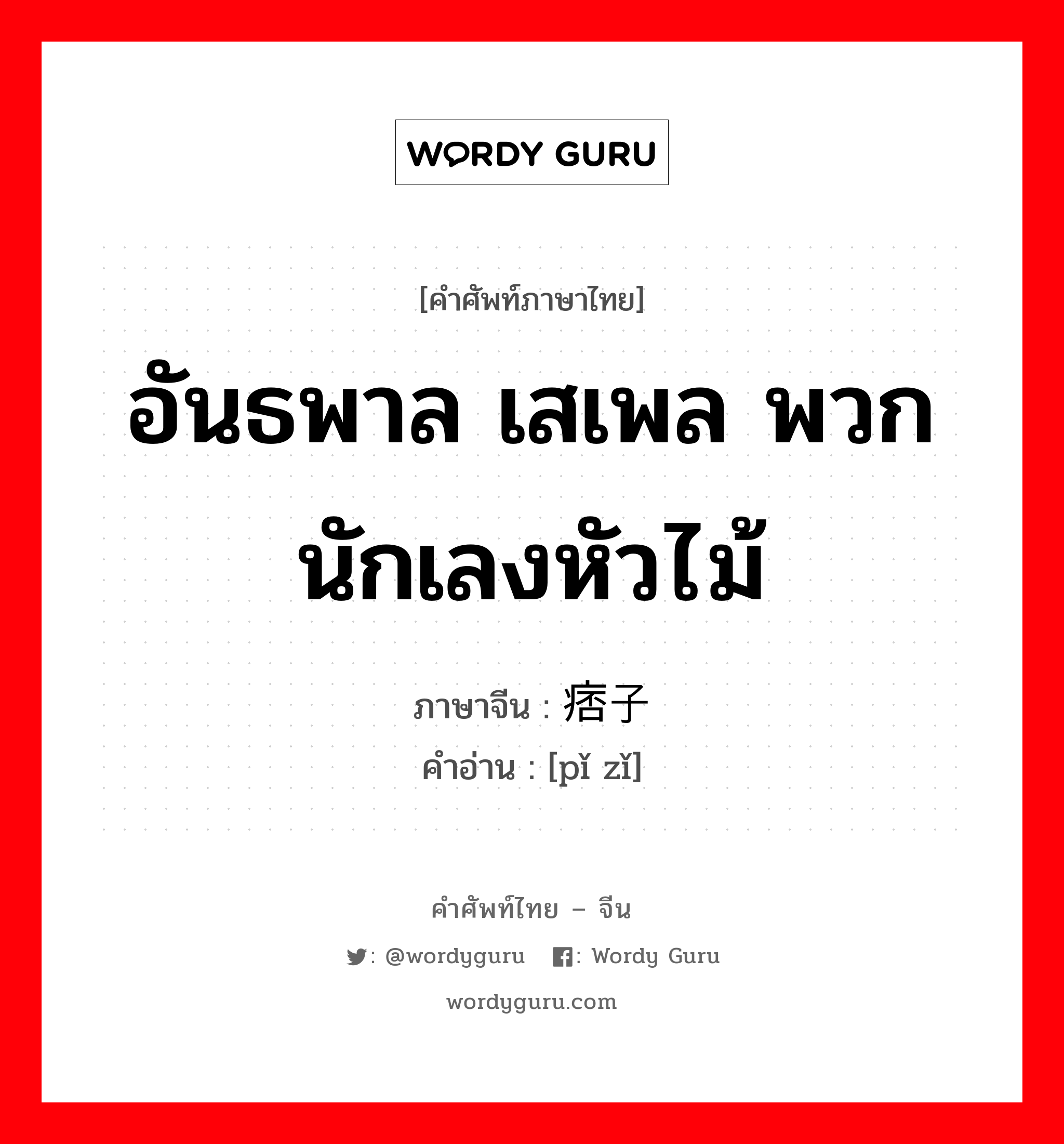 อันธพาล เสเพล พวกนักเลงหัวไม้ ภาษาจีนคืออะไร, คำศัพท์ภาษาไทย - จีน อันธพาล เสเพล พวกนักเลงหัวไม้ ภาษาจีน 痞子 คำอ่าน [pǐ zǐ]