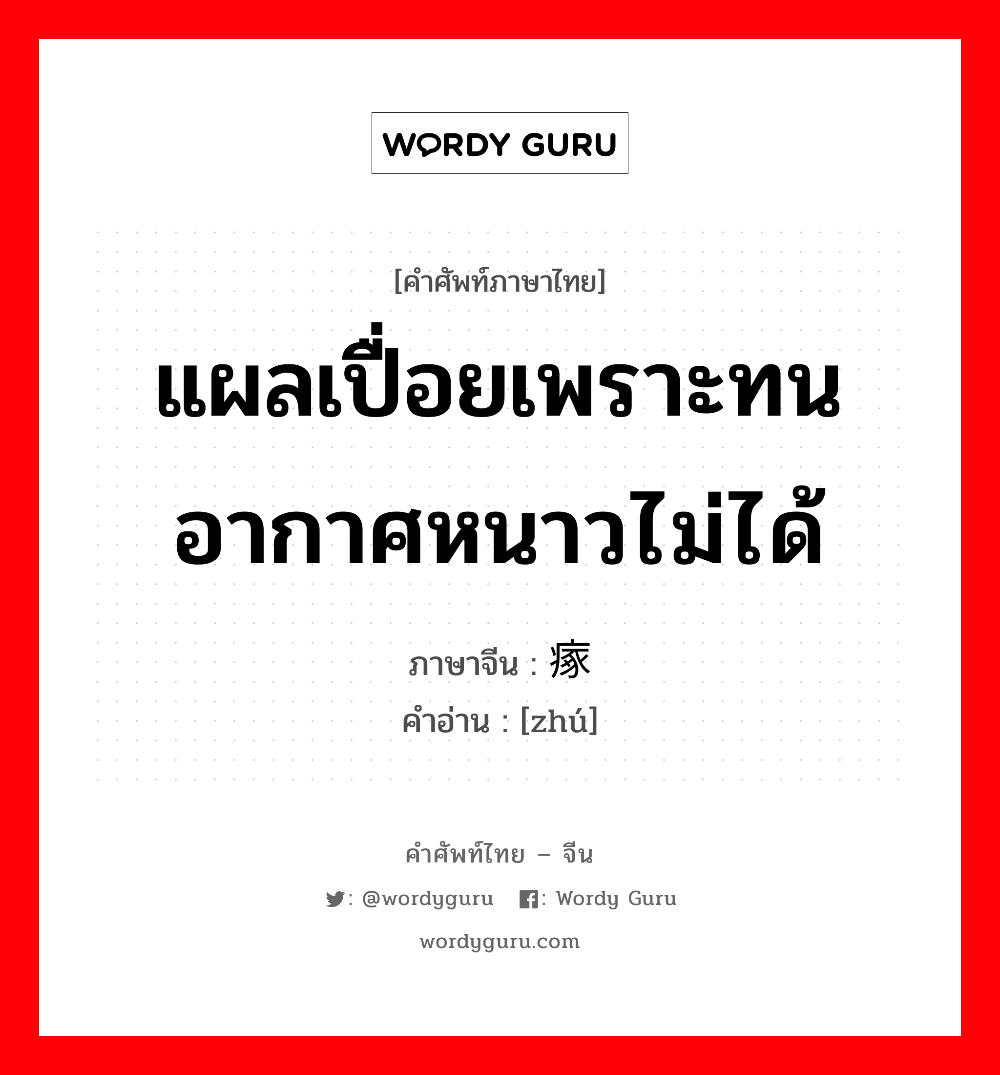 แผลเปื่อยเพราะทนอากาศหนาวไม่ได้ ภาษาจีนคืออะไร, คำศัพท์ภาษาไทย - จีน แผลเปื่อยเพราะทนอากาศหนาวไม่ได้ ภาษาจีน 瘃 คำอ่าน [zhú]