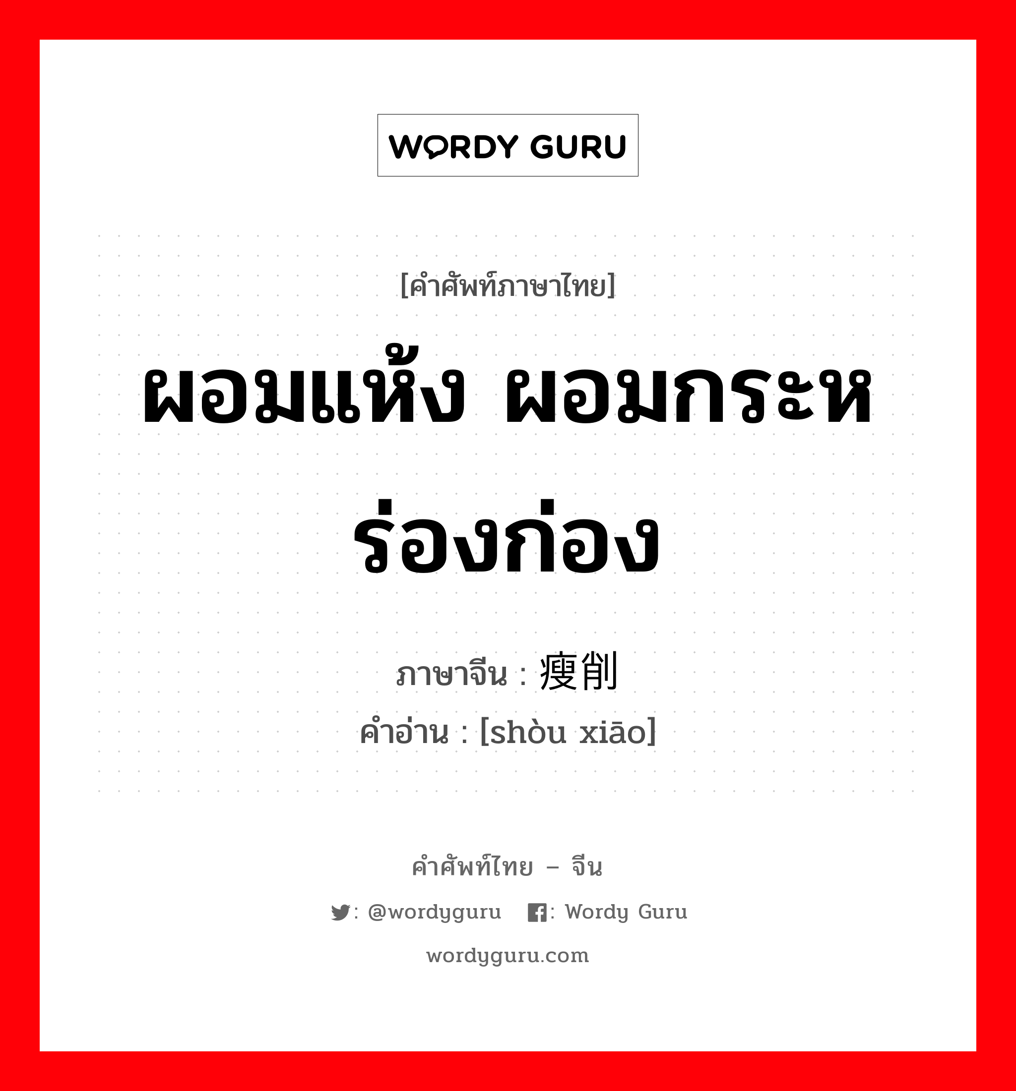 ผอมแห้ง ผอมกระหร่องก่อง ภาษาจีนคืออะไร, คำศัพท์ภาษาไทย - จีน ผอมแห้ง ผอมกระหร่องก่อง ภาษาจีน 瘦削 คำอ่าน [shòu xiāo]