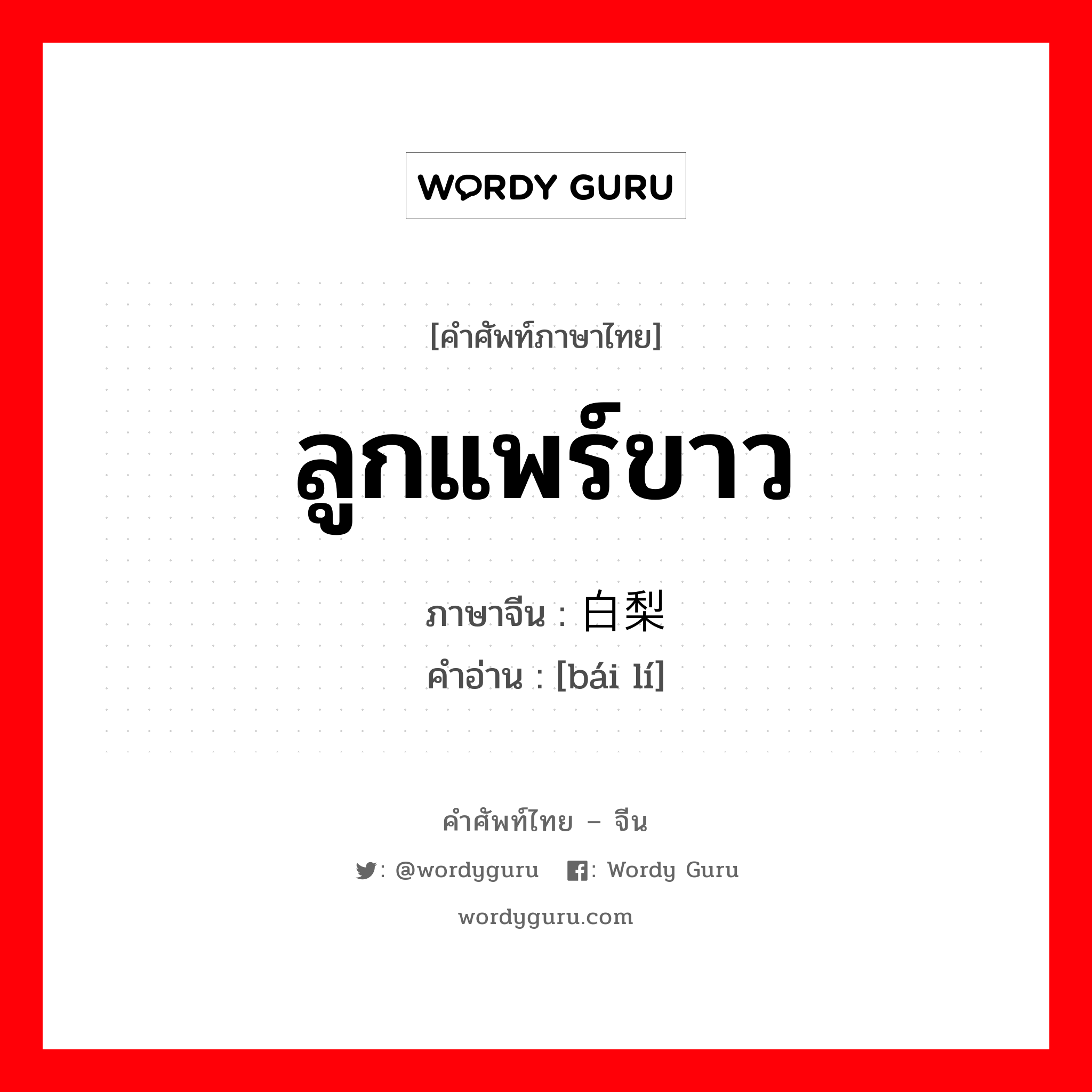 ลูกแพร์ขาว ภาษาจีนคืออะไร, คำศัพท์ภาษาไทย - จีน ลูกแพร์ขาว ภาษาจีน 白梨 คำอ่าน [bái lí]