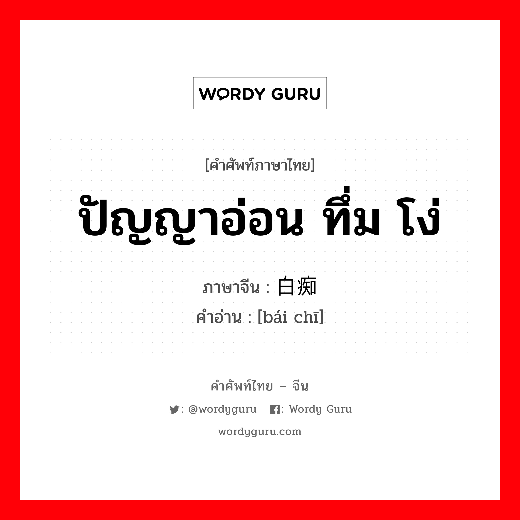 ปัญญาอ่อน ทึ่ม โง่ ภาษาจีนคืออะไร, คำศัพท์ภาษาไทย - จีน ปัญญาอ่อน ทึ่ม โง่ ภาษาจีน 白痴 คำอ่าน [bái chī]