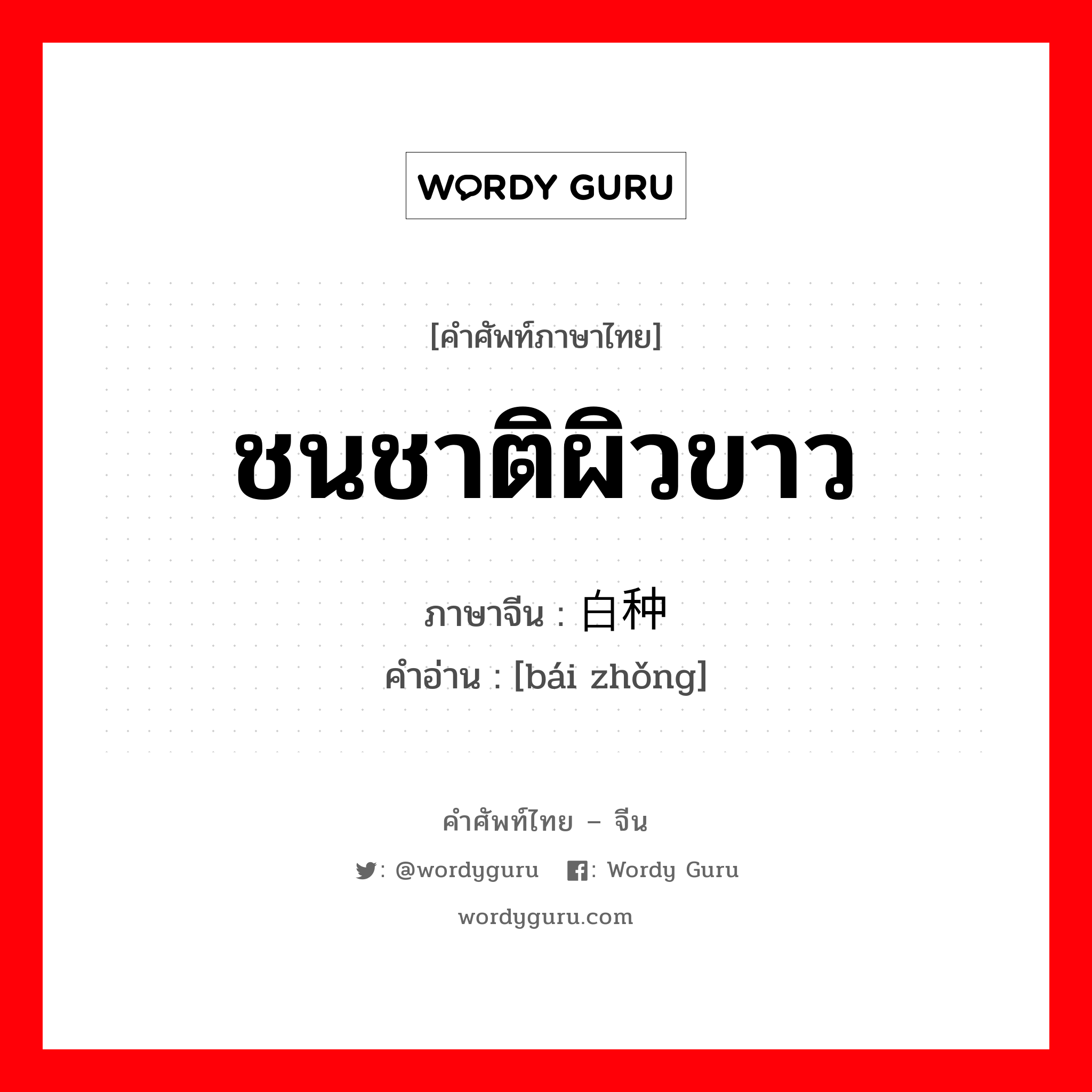 ชนชาติผิวขาว ภาษาจีนคืออะไร, คำศัพท์ภาษาไทย - จีน ชนชาติผิวขาว ภาษาจีน 白种 คำอ่าน [bái zhǒng]