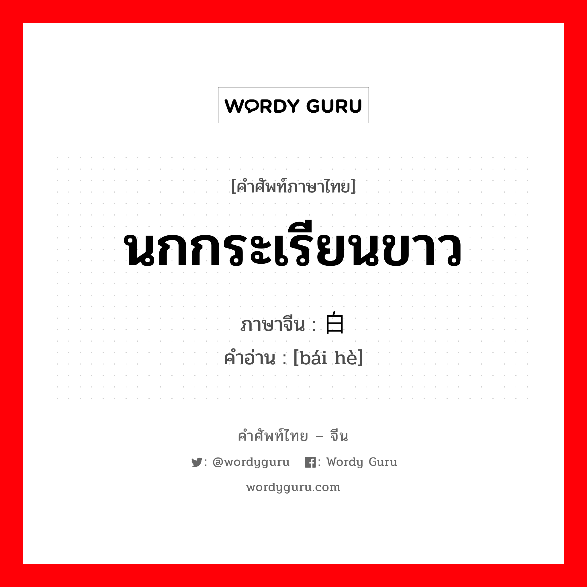 นกกระเรียนขาว ภาษาจีนคืออะไร, คำศัพท์ภาษาไทย - จีน นกกระเรียนขาว ภาษาจีน 白鹤 คำอ่าน [bái hè]