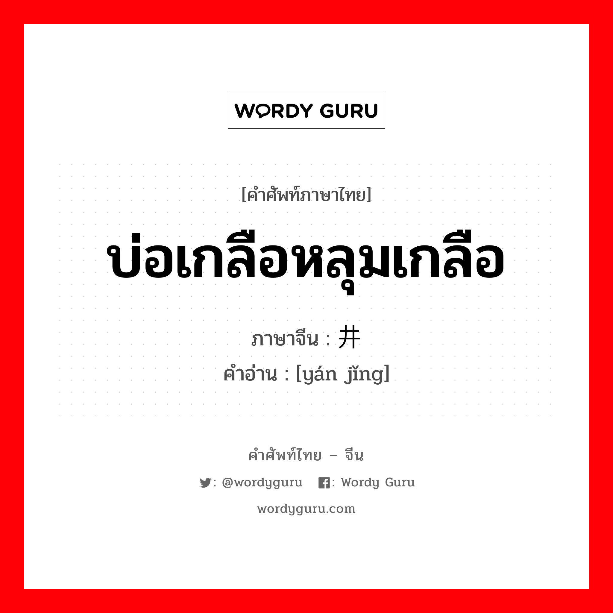 บ่อเกลือหลุมเกลือ ภาษาจีนคืออะไร, คำศัพท์ภาษาไทย - จีน บ่อเกลือหลุมเกลือ ภาษาจีน 盐井 คำอ่าน [yán jǐng]