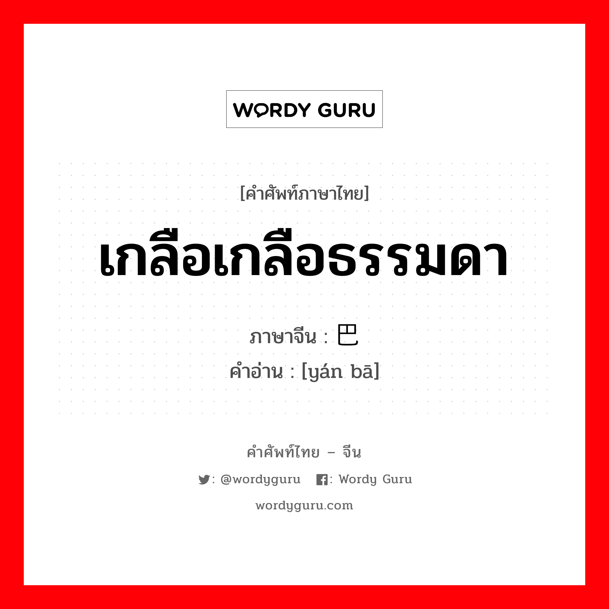 เกลือเกลือธรรมดา ภาษาจีนคืออะไร, คำศัพท์ภาษาไทย - จีน เกลือเกลือธรรมดา ภาษาจีน 盐巴 คำอ่าน [yán bā]