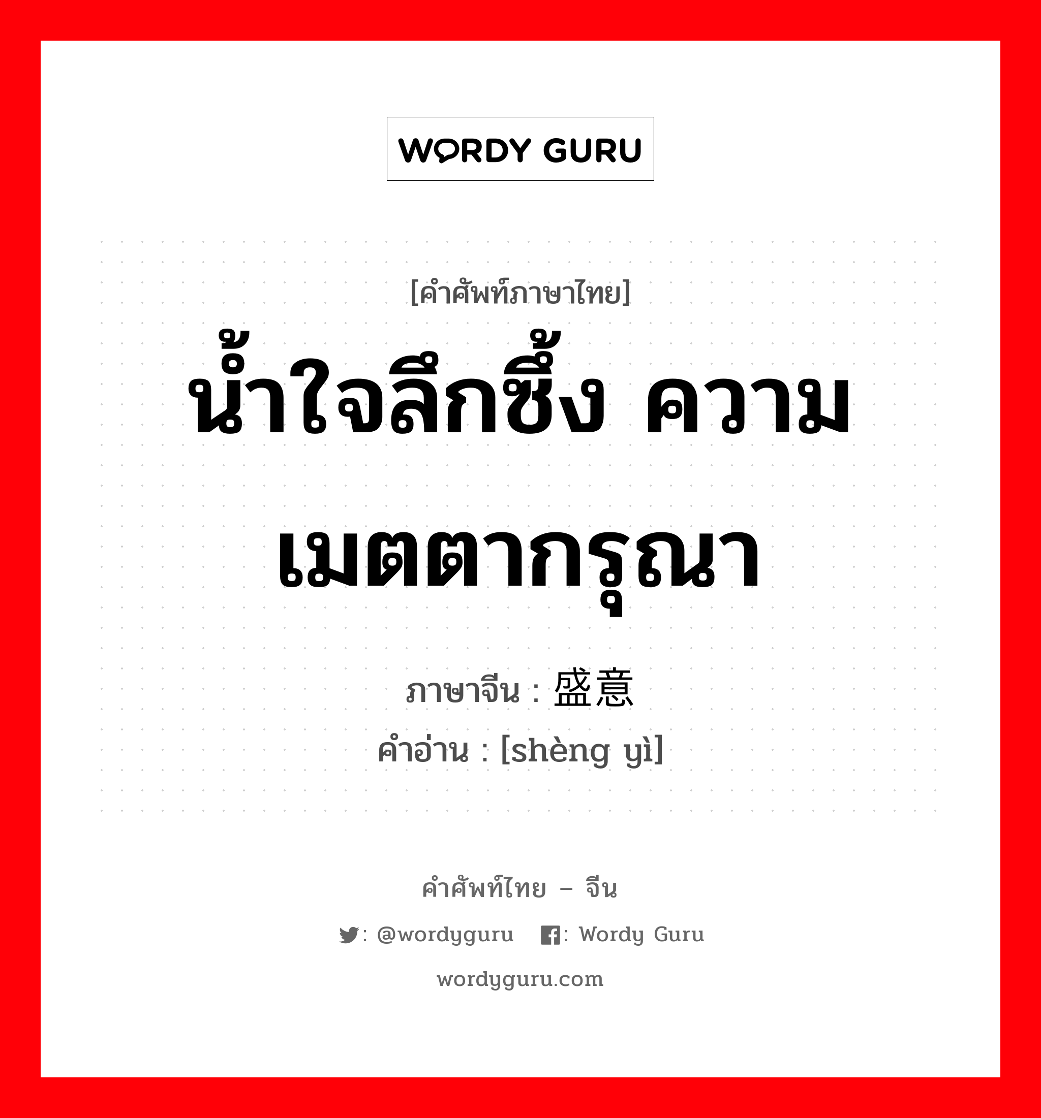 น้ำใจลึกซึ้ง ความเมตตากรุณา ภาษาจีนคืออะไร, คำศัพท์ภาษาไทย - จีน น้ำใจลึกซึ้ง ความเมตตากรุณา ภาษาจีน 盛意 คำอ่าน [shèng yì]