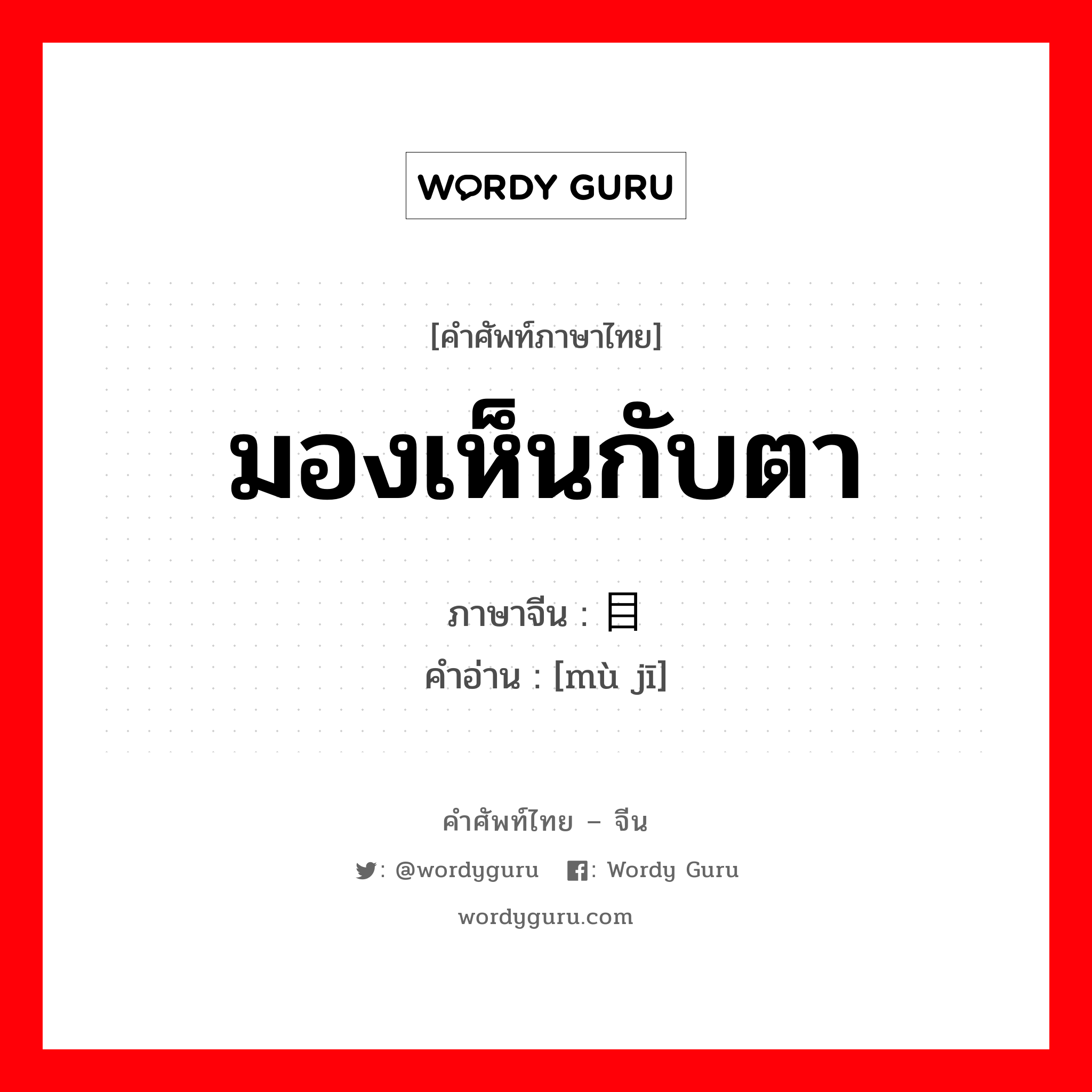 มองเห็นกับตา ภาษาจีนคืออะไร, คำศัพท์ภาษาไทย - จีน มองเห็นกับตา ภาษาจีน 目击 คำอ่าน [mù jī]