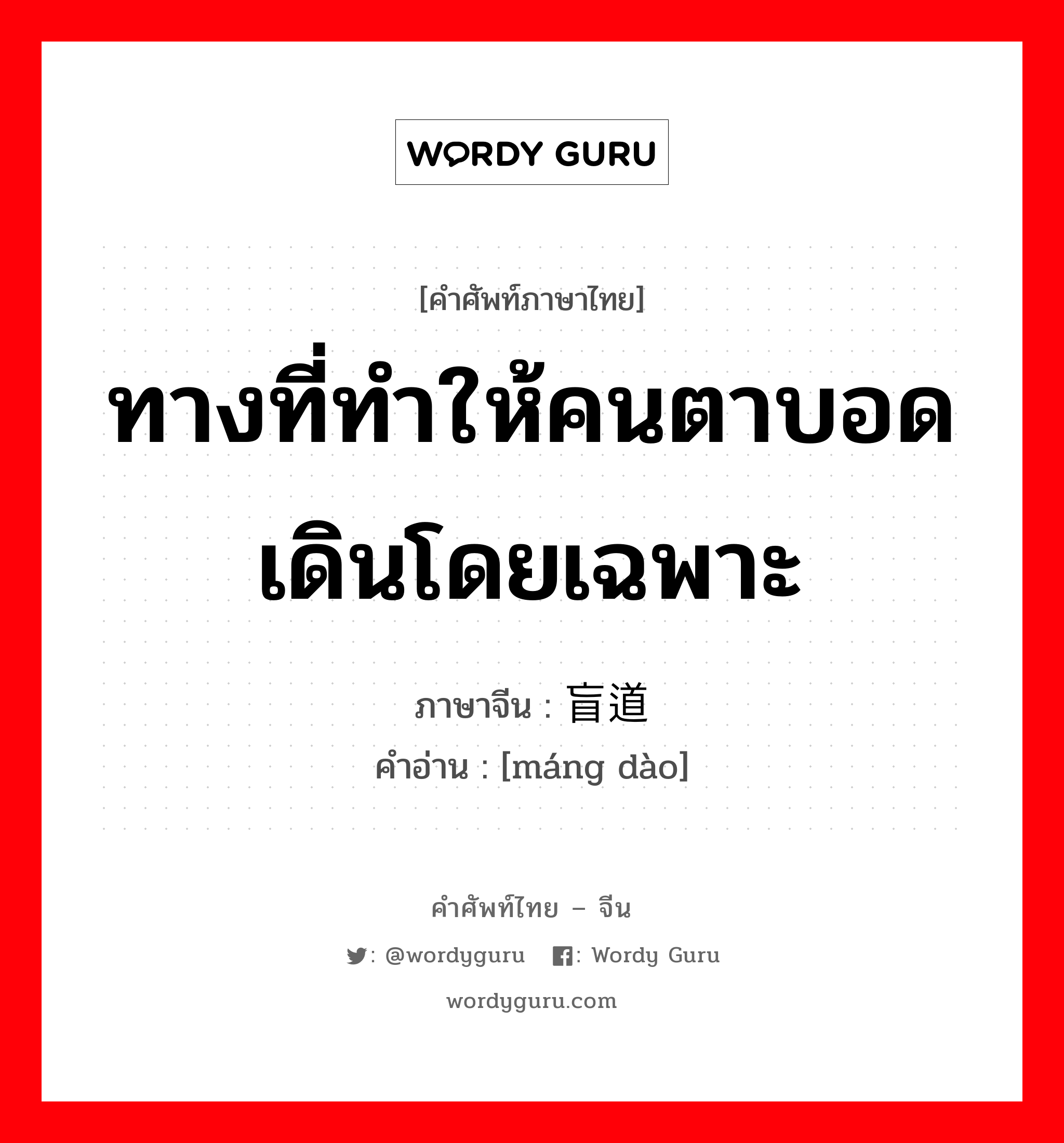 ทางที่ทำให้คนตาบอดเดินโดยเฉพาะ ภาษาจีนคืออะไร, คำศัพท์ภาษาไทย - จีน ทางที่ทำให้คนตาบอดเดินโดยเฉพาะ ภาษาจีน 盲道 คำอ่าน [máng dào]