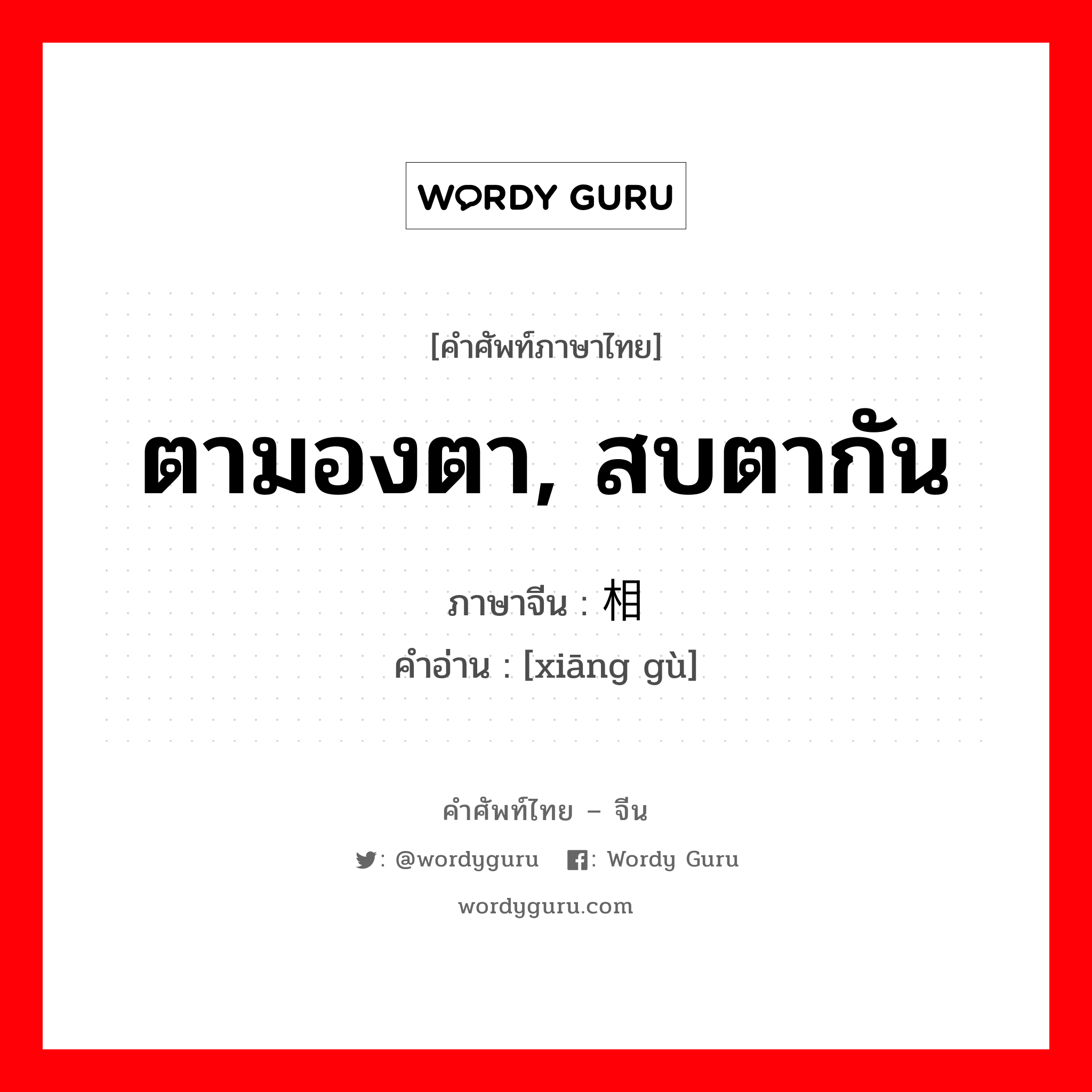 ตามองตา, สบตากัน ภาษาจีนคืออะไร, คำศัพท์ภาษาไทย - จีน ตามองตา, สบตากัน ภาษาจีน 相顾 คำอ่าน [xiāng gù]