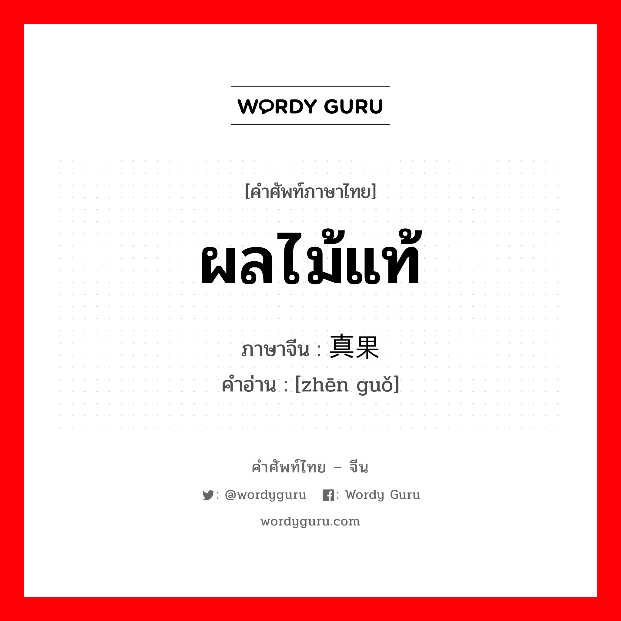 ผลไม้แท้ ภาษาจีนคืออะไร, คำศัพท์ภาษาไทย - จีน ผลไม้แท้ ภาษาจีน 真果 คำอ่าน [zhēn guǒ]