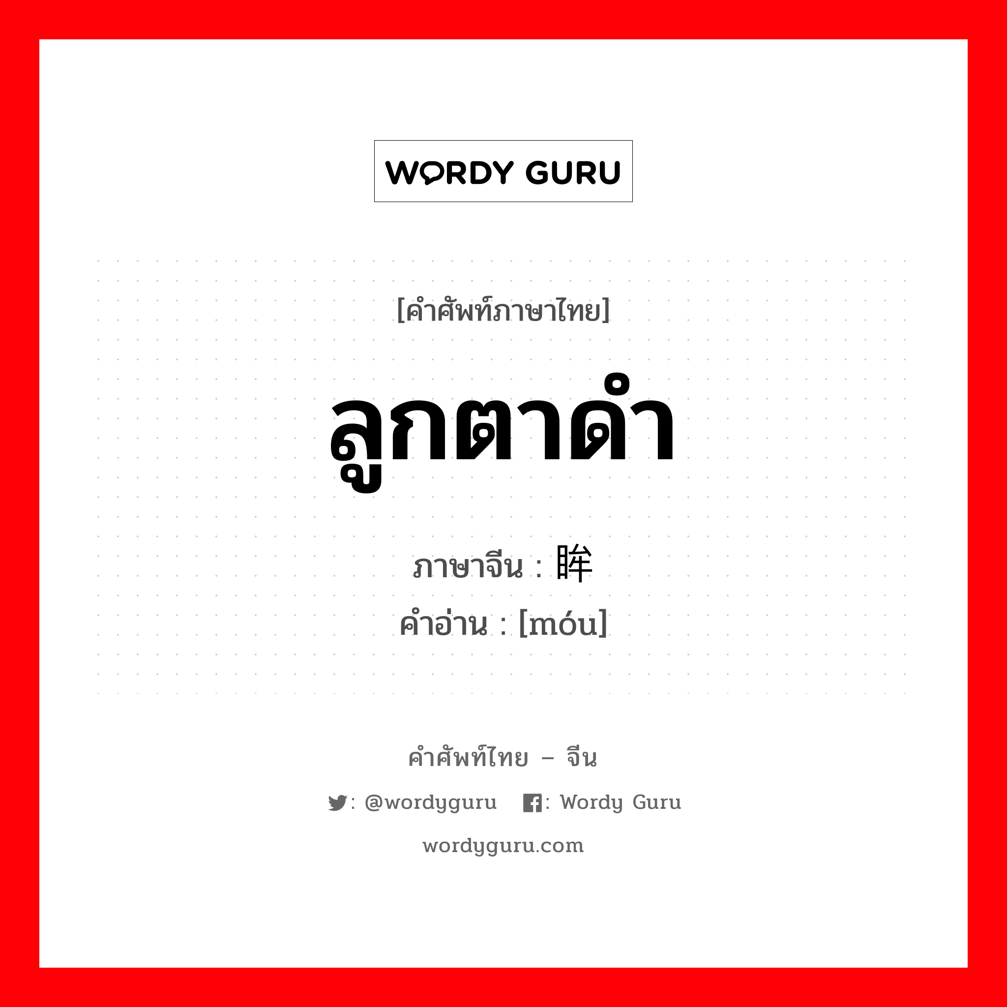 ลูกตาดำ ภาษาจีนคืออะไร, คำศัพท์ภาษาไทย - จีน ลูกตาดำ ภาษาจีน 眸 คำอ่าน [móu]