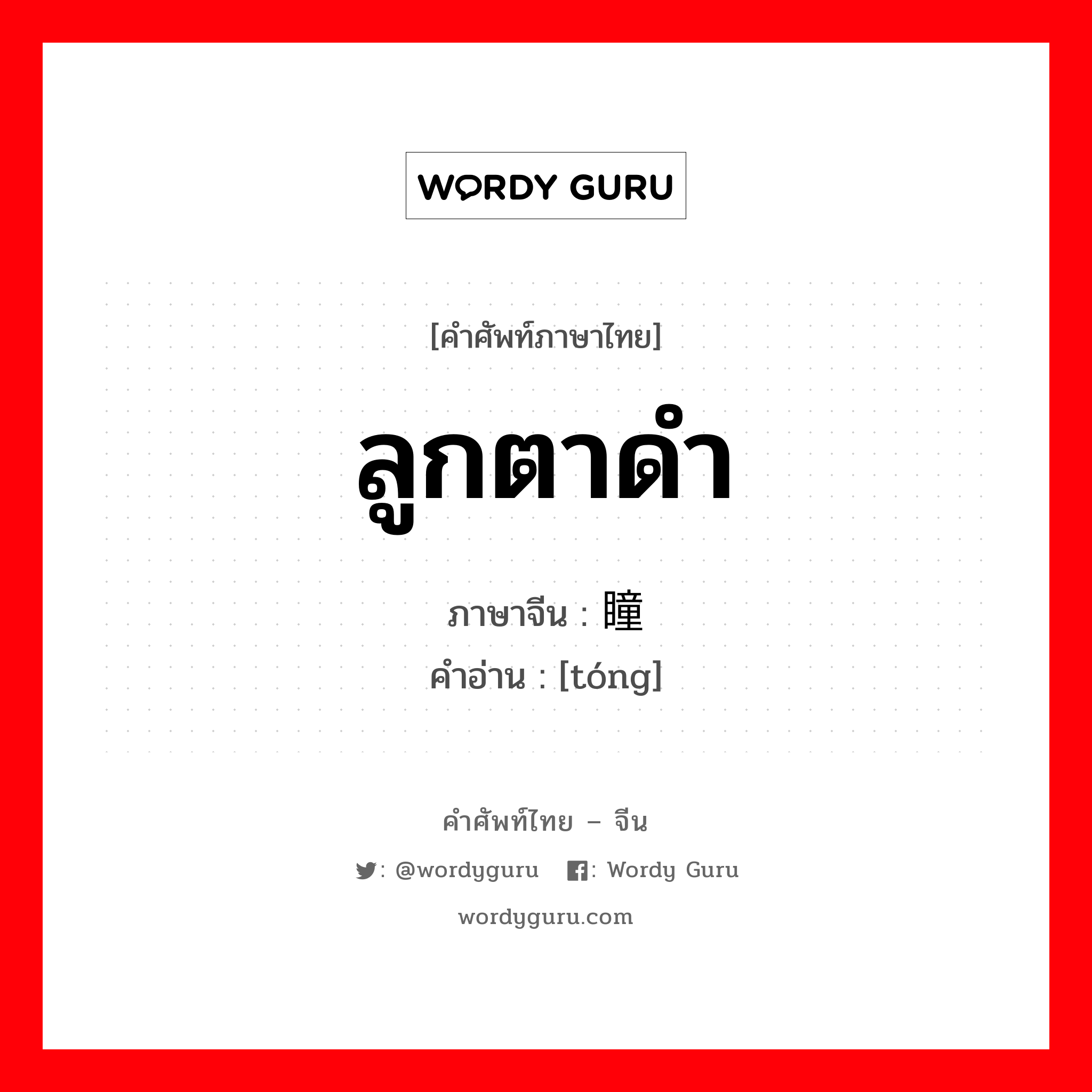 ลูกตาดำ ภาษาจีนคืออะไร, คำศัพท์ภาษาไทย - จีน ลูกตาดำ ภาษาจีน 瞳 คำอ่าน [tóng]