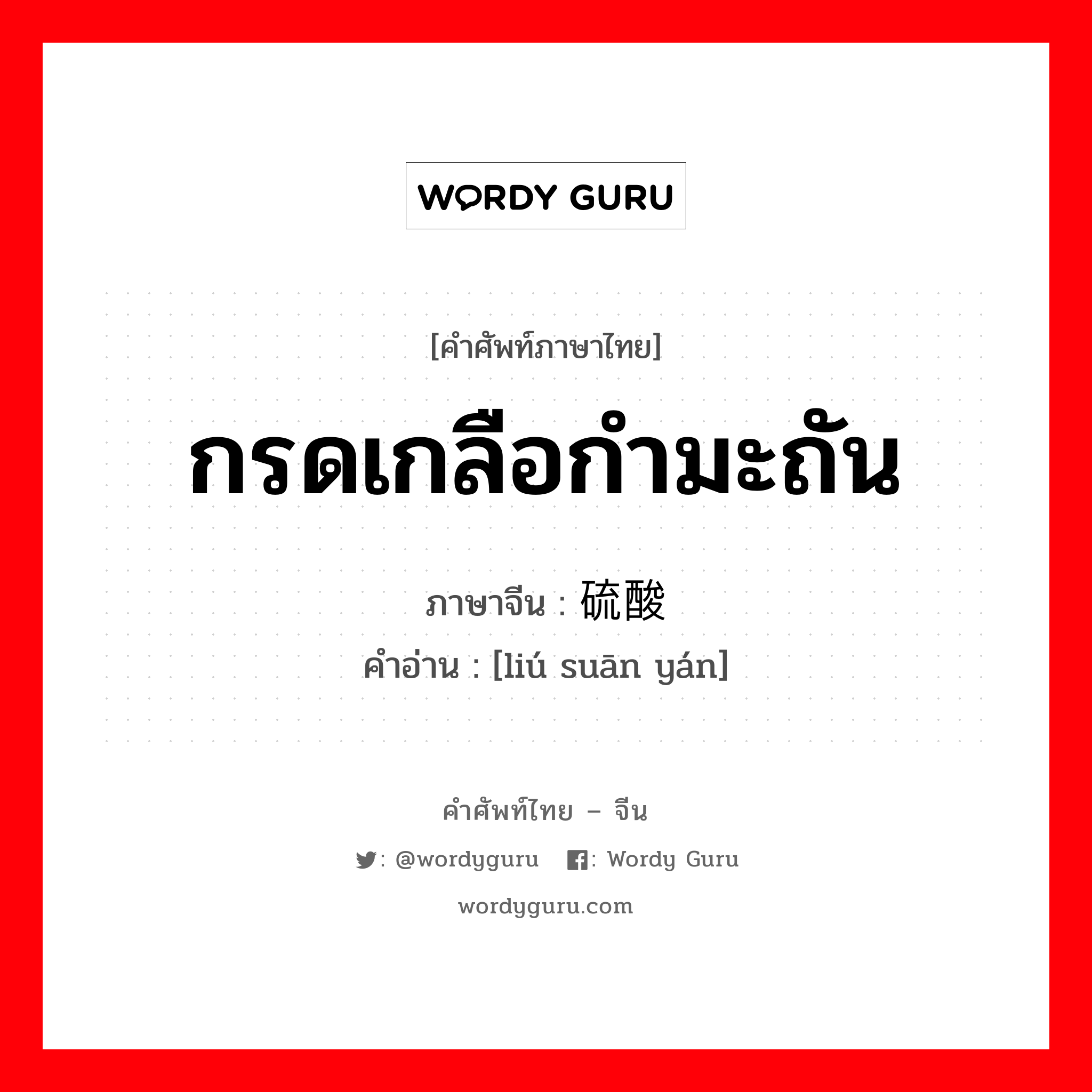 กรดเกลือกำมะถัน ภาษาจีนคืออะไร, คำศัพท์ภาษาไทย - จีน กรดเกลือกำมะถัน ภาษาจีน 硫酸盐 คำอ่าน [liú suān yán]