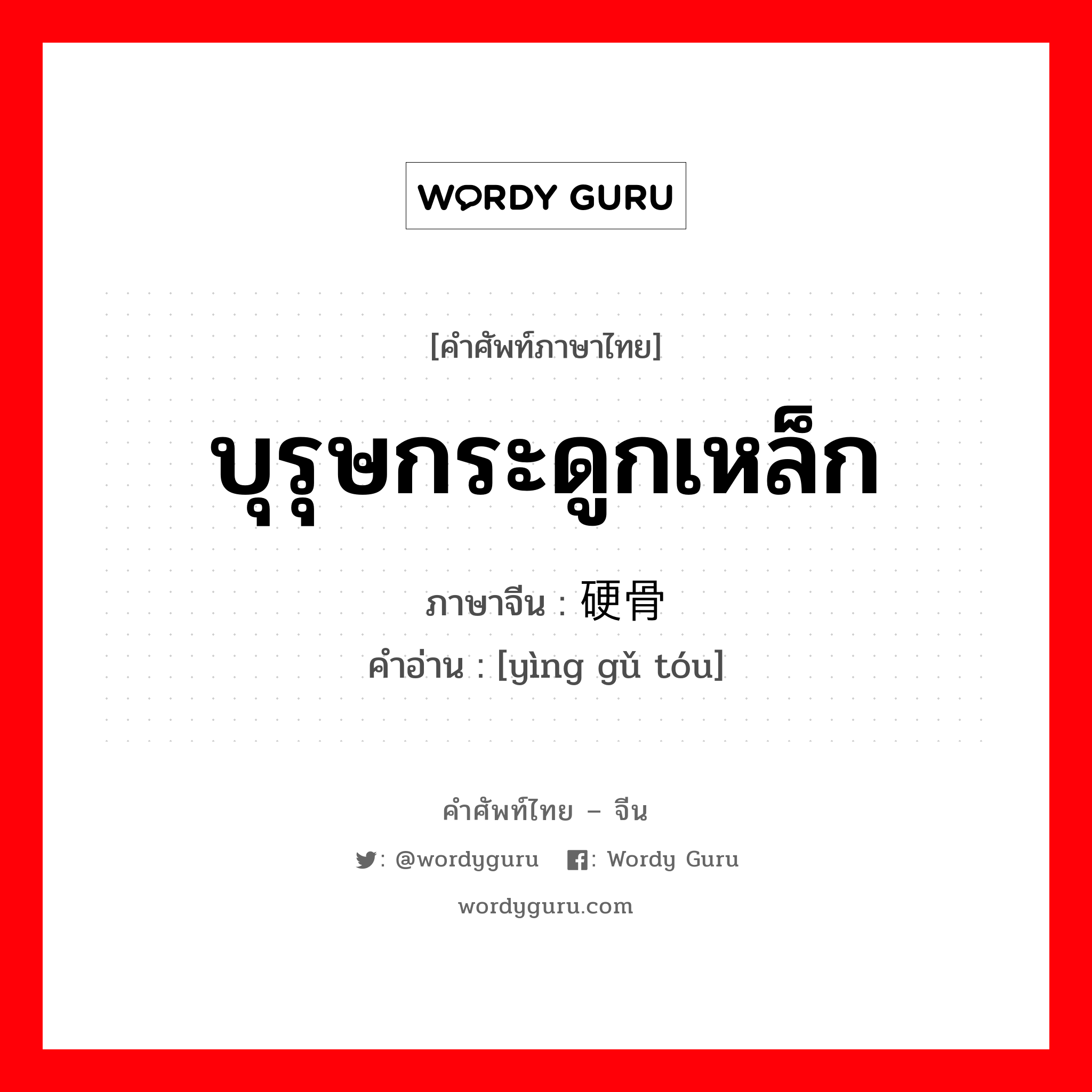 บุรุษกระดูกเหล็ก ภาษาจีนคืออะไร, คำศัพท์ภาษาไทย - จีน บุรุษกระดูกเหล็ก ภาษาจีน 硬骨头 คำอ่าน [yìng gǔ tóu]