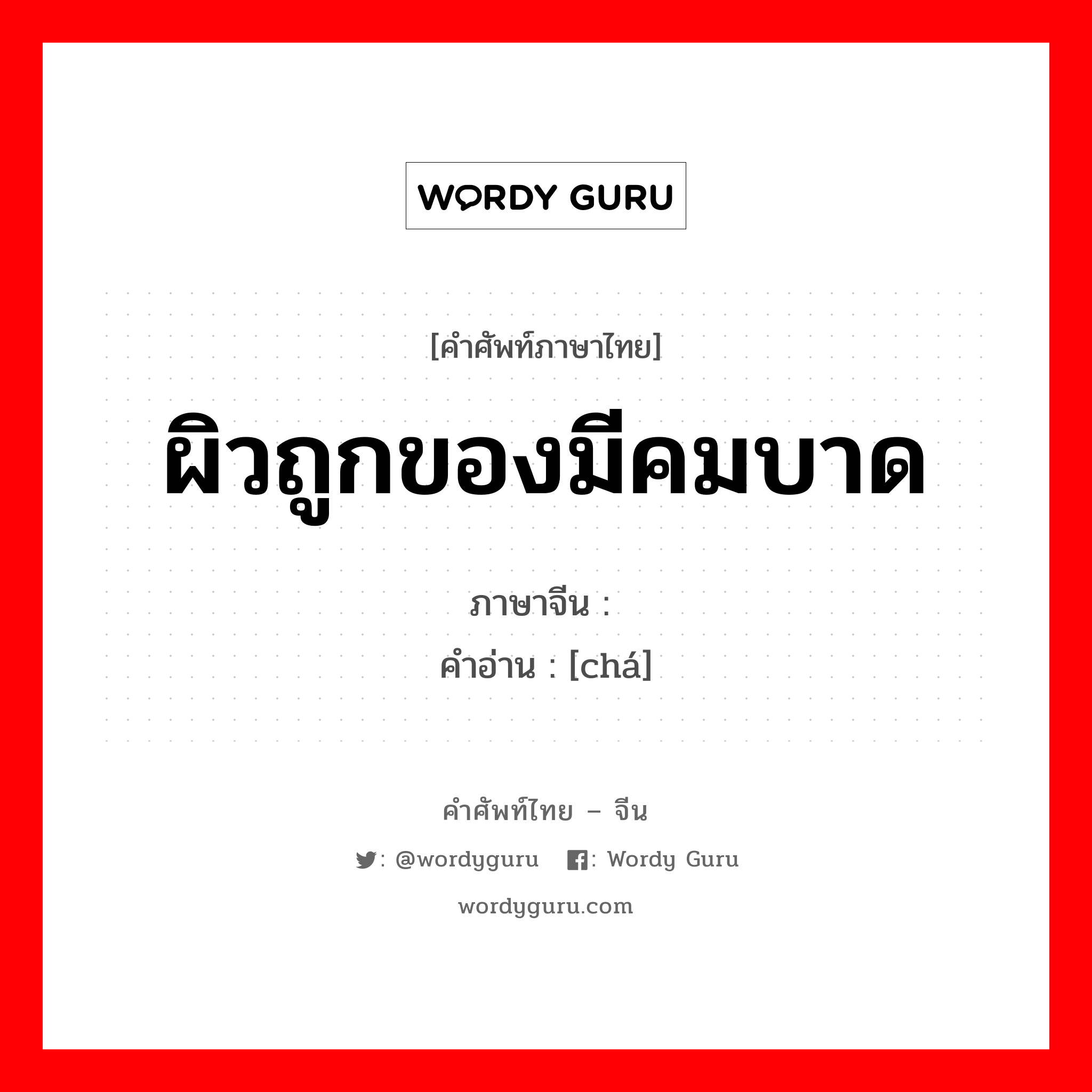 ผิวถูกของมีคมบาด ภาษาจีนคืออะไร, คำศัพท์ภาษาไทย - จีน ผิวถูกของมีคมบาด ภาษาจีน 碴 คำอ่าน [chá]