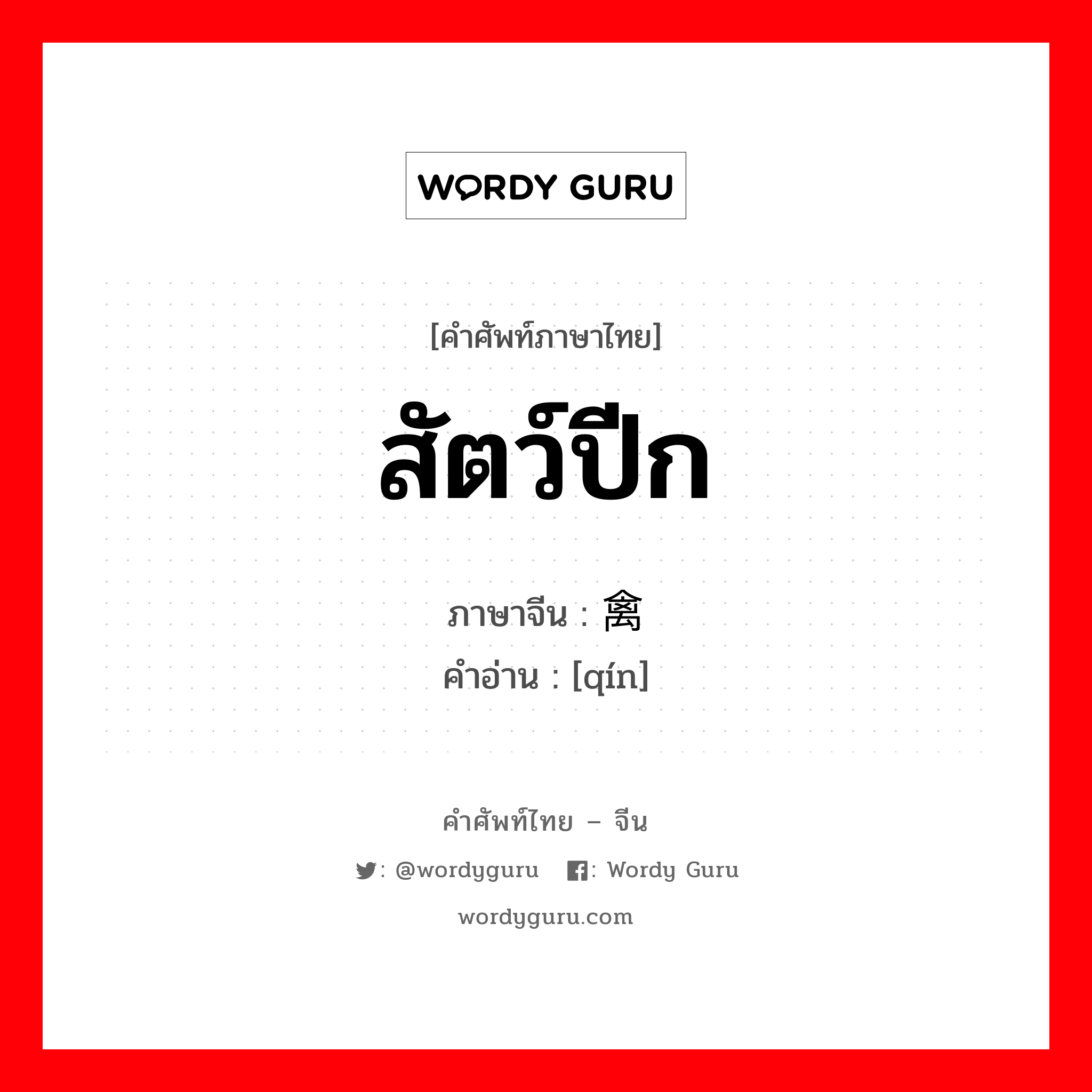 สัตว์ปีก ภาษาจีนคืออะไร, คำศัพท์ภาษาไทย - จีน สัตว์ปีก ภาษาจีน 禽 คำอ่าน [qín]