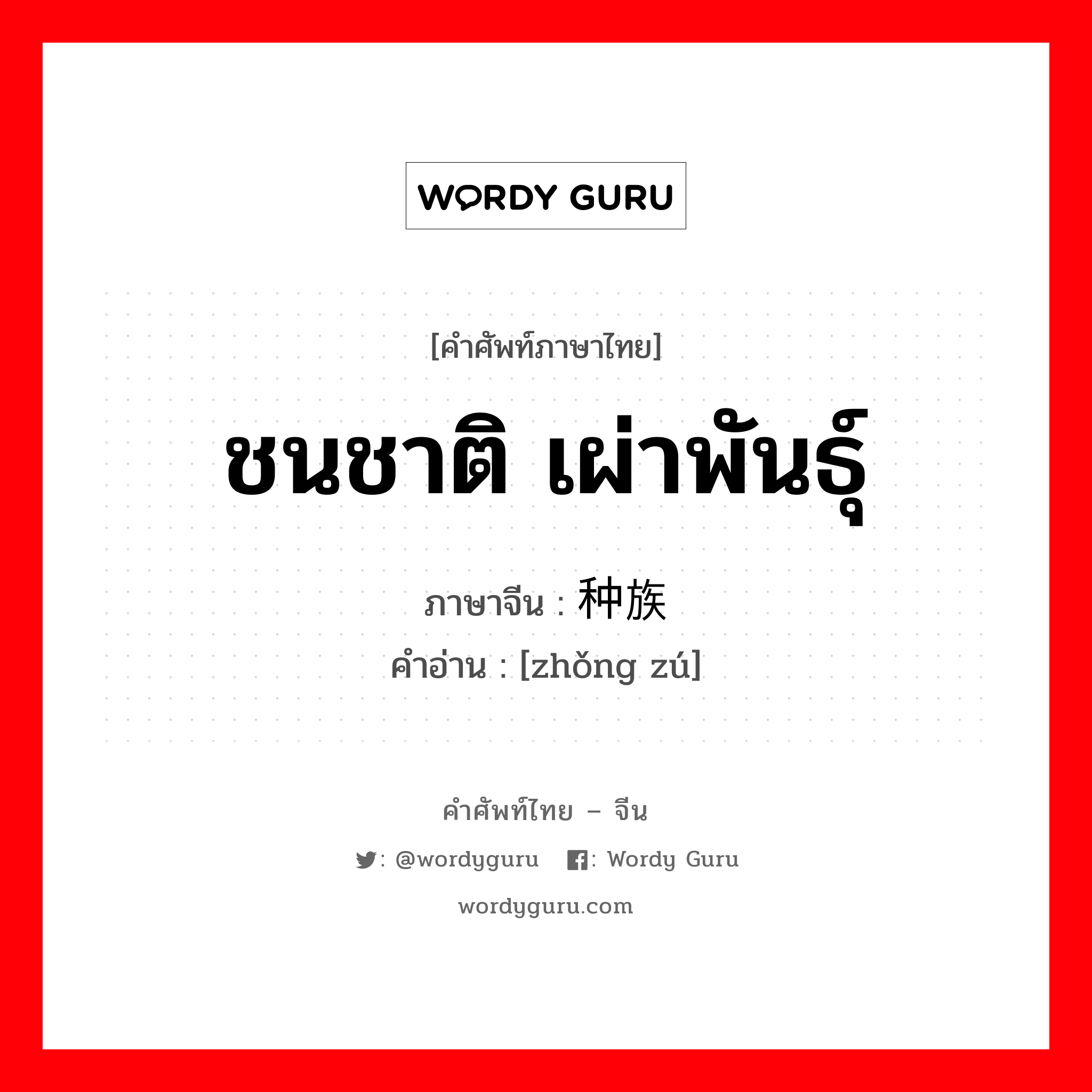 ชนชาติ เผ่าพันธุ์ ภาษาจีนคืออะไร, คำศัพท์ภาษาไทย - จีน ชนชาติ เผ่าพันธุ์ ภาษาจีน 种族 คำอ่าน [zhǒng zú]