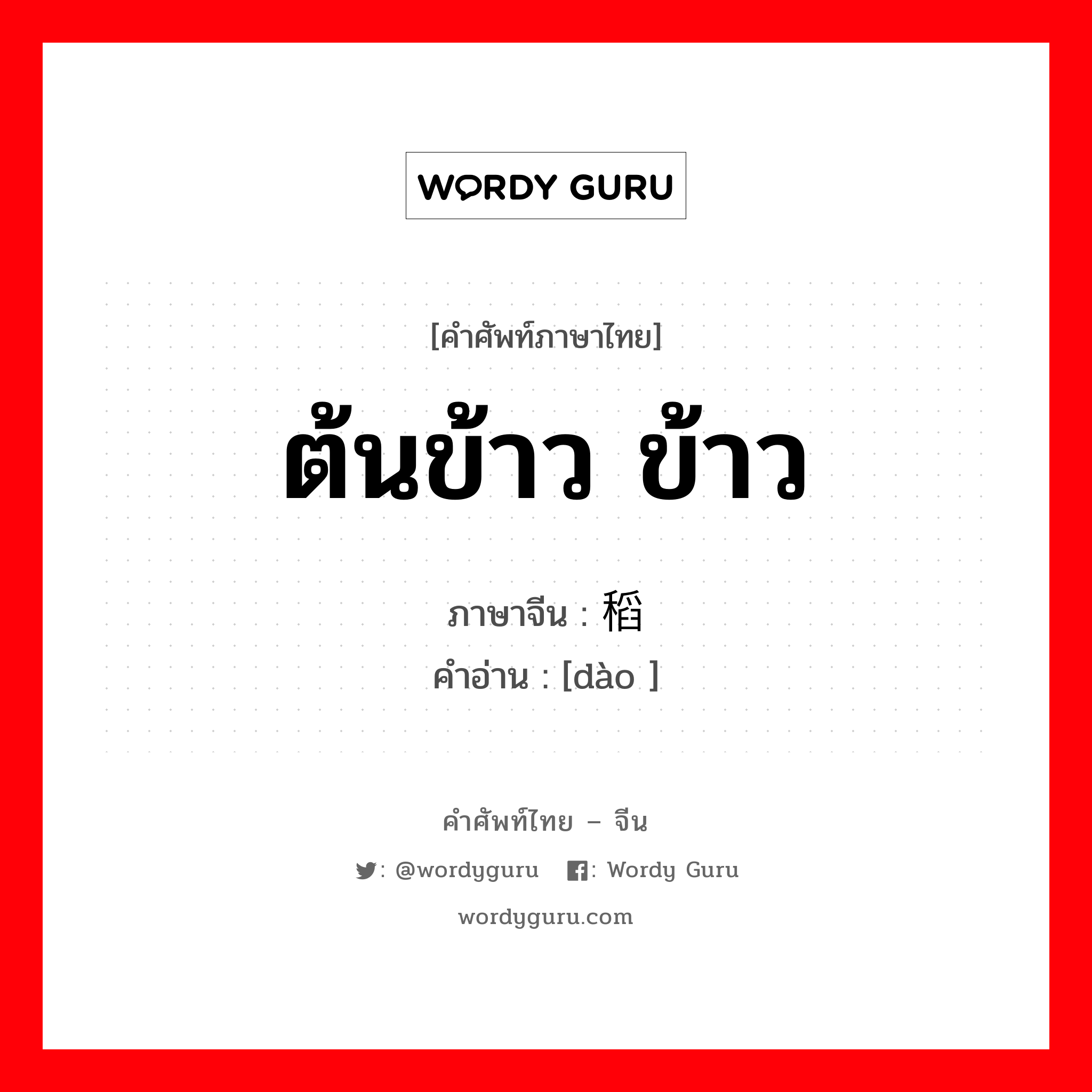 ต้นข้าว ข้าว ภาษาจีนคืออะไร, คำศัพท์ภาษาไทย - จีน ต้นข้าว ข้าว ภาษาจีน 稻 คำอ่าน [dào ]