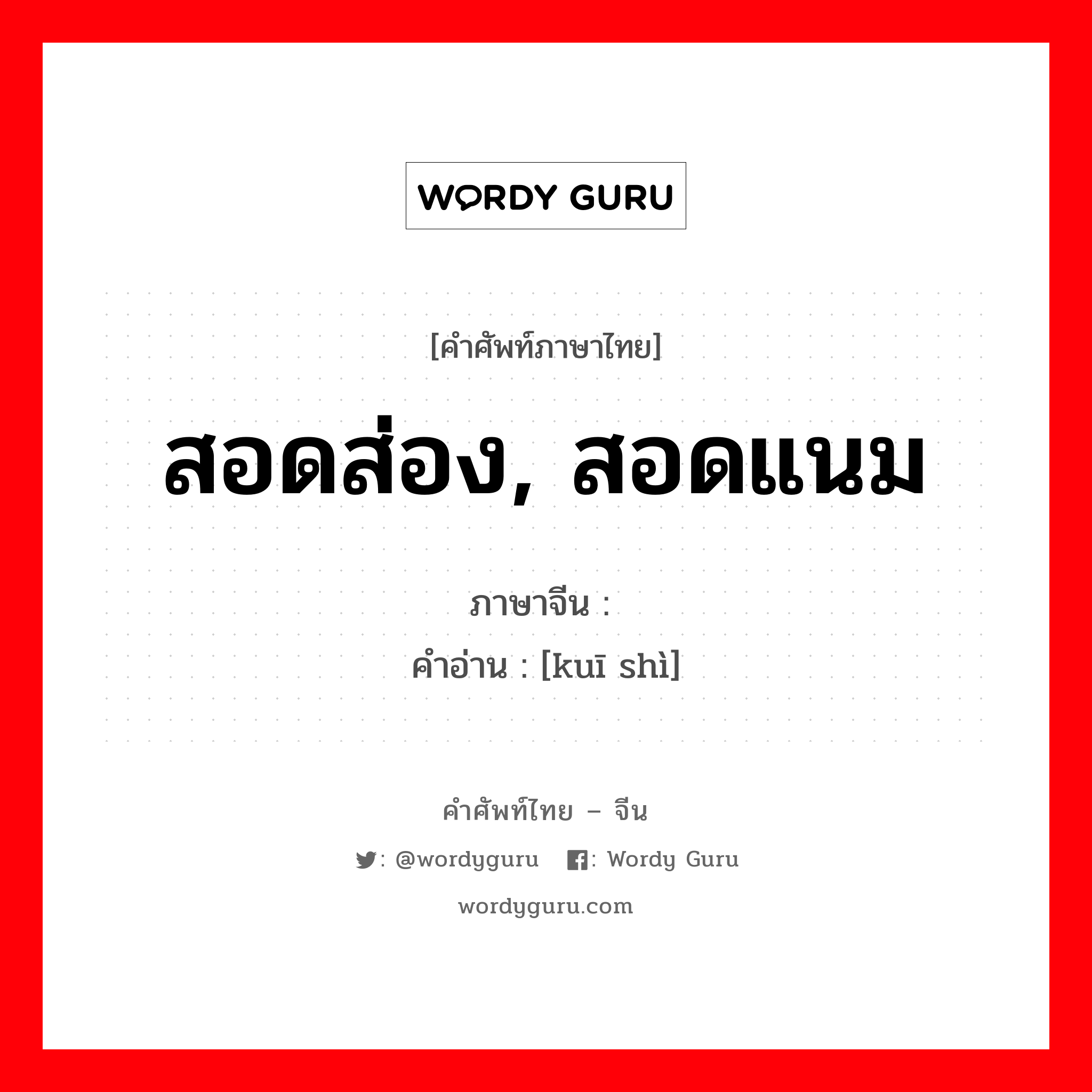 สอดส่อง, สอดแนม ภาษาจีนคืออะไร, คำศัพท์ภาษาไทย - จีน สอดส่อง, สอดแนม ภาษาจีน 窥视 คำอ่าน [kuī shì]