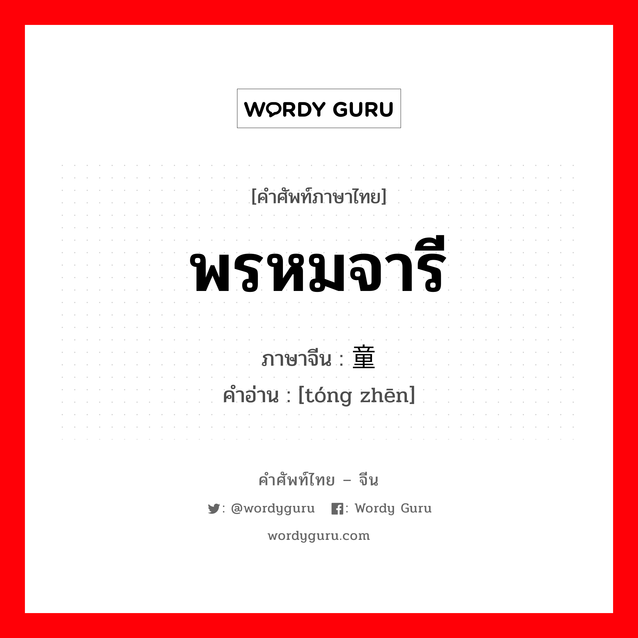 พรหมจารี ภาษาจีนคืออะไร, คำศัพท์ภาษาไทย - จีน พรหมจารี ภาษาจีน 童贞 คำอ่าน [tóng zhēn]