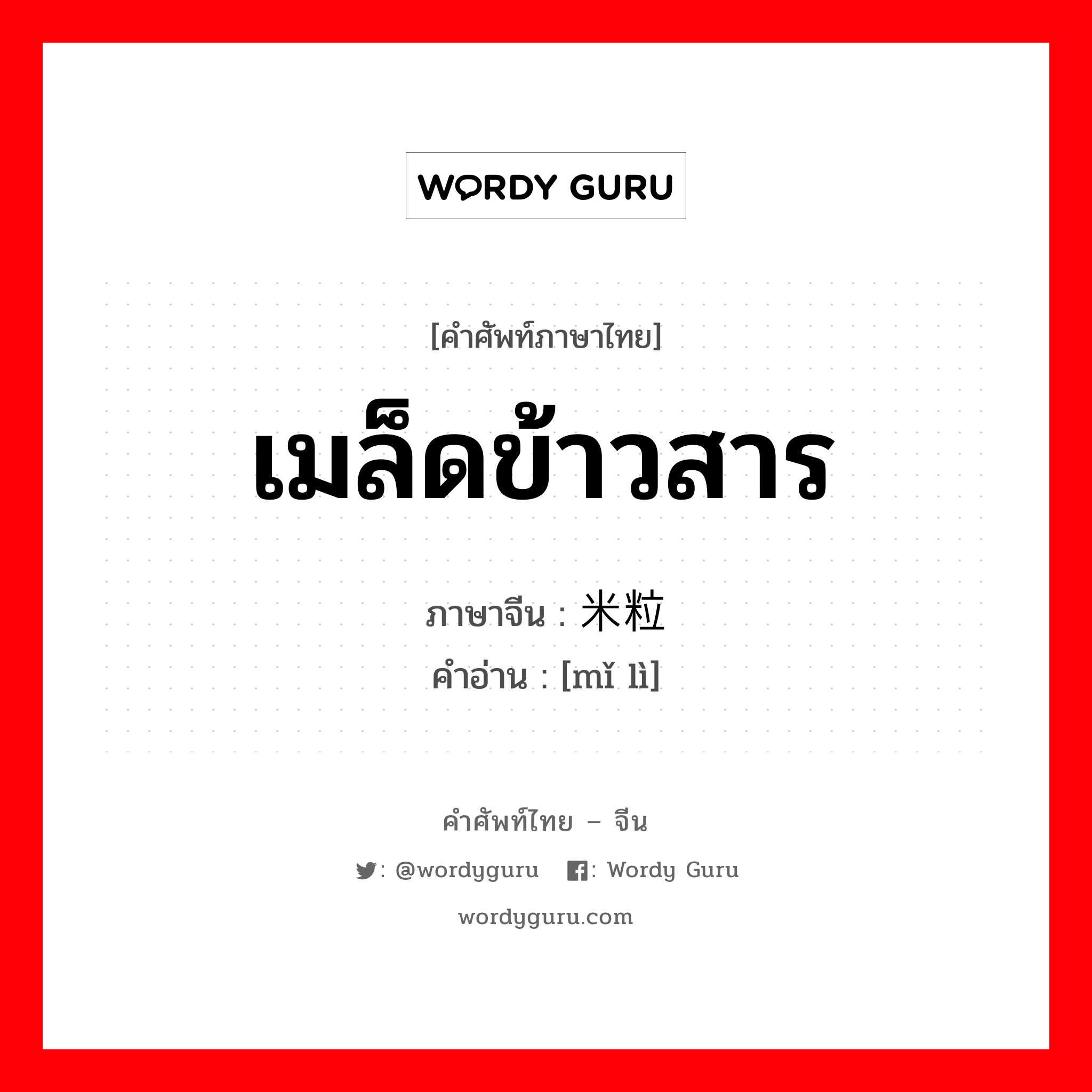 เมล็ดข้าวสาร ภาษาจีนคืออะไร, คำศัพท์ภาษาไทย - จีน เมล็ดข้าวสาร ภาษาจีน 米粒 คำอ่าน [mǐ lì]