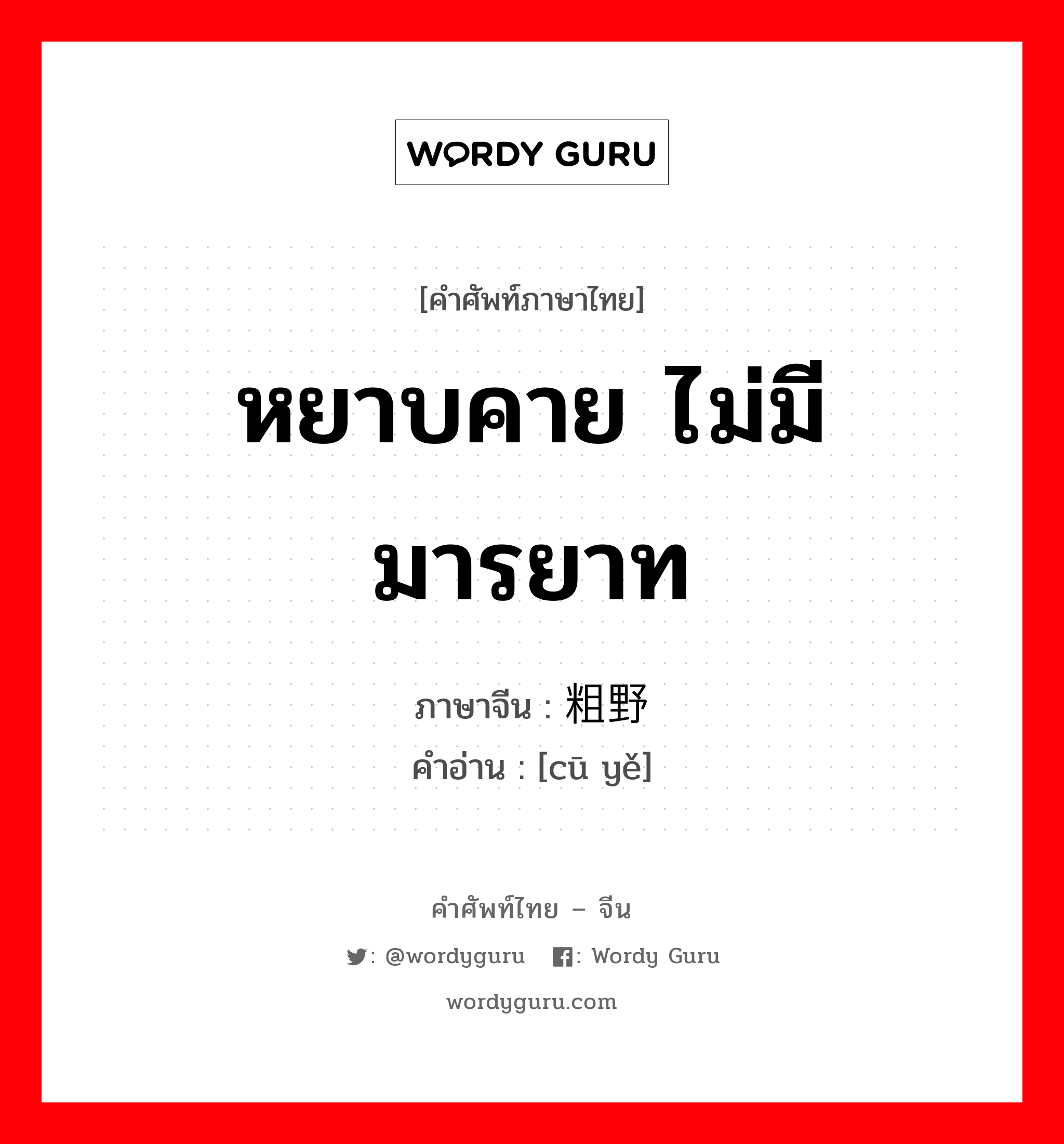 หยาบคาย ไม่มีมารยาท ภาษาจีนคืออะไร, คำศัพท์ภาษาไทย - จีน หยาบคาย ไม่มีมารยาท ภาษาจีน 粗野 คำอ่าน [cū yě]