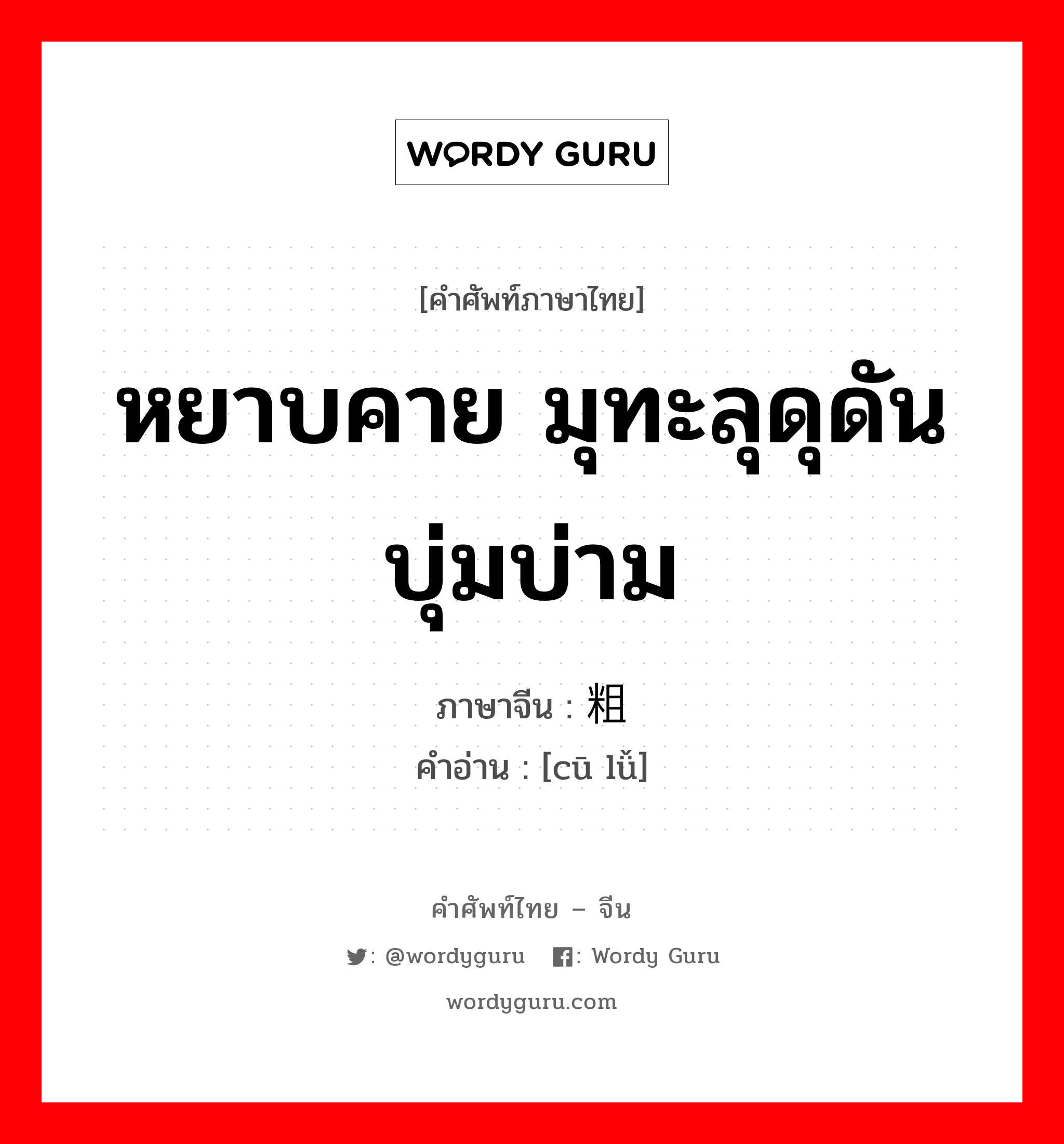 หยาบคาย มุทะลุดุดัน บุ่มบ่าม ภาษาจีนคืออะไร, คำศัพท์ภาษาไทย - จีน หยาบคาย มุทะลุดุดัน บุ่มบ่าม ภาษาจีน 粗鲁 คำอ่าน [cū lǚ]