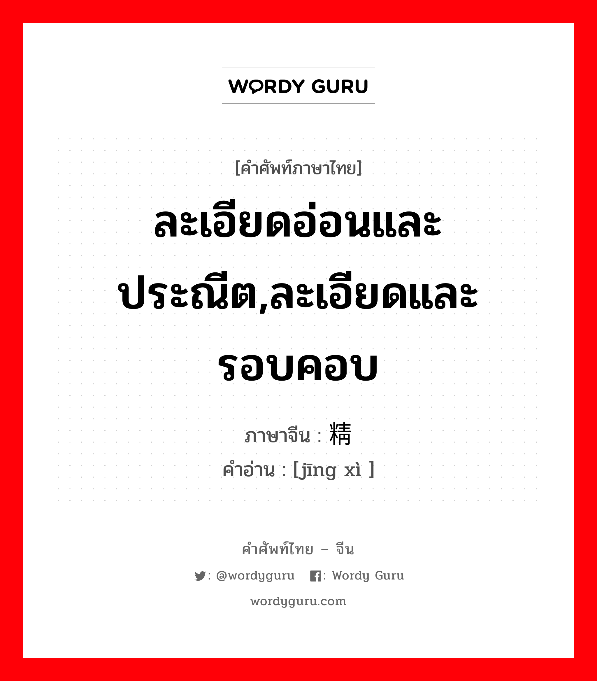 ละเอียดอ่อนและประณีต,ละเอียดและรอบคอบ ภาษาจีนคืออะไร, คำศัพท์ภาษาไทย - จีน ละเอียดอ่อนและประณีต,ละเอียดและรอบคอบ ภาษาจีน 精细 คำอ่าน [jīng xì ]