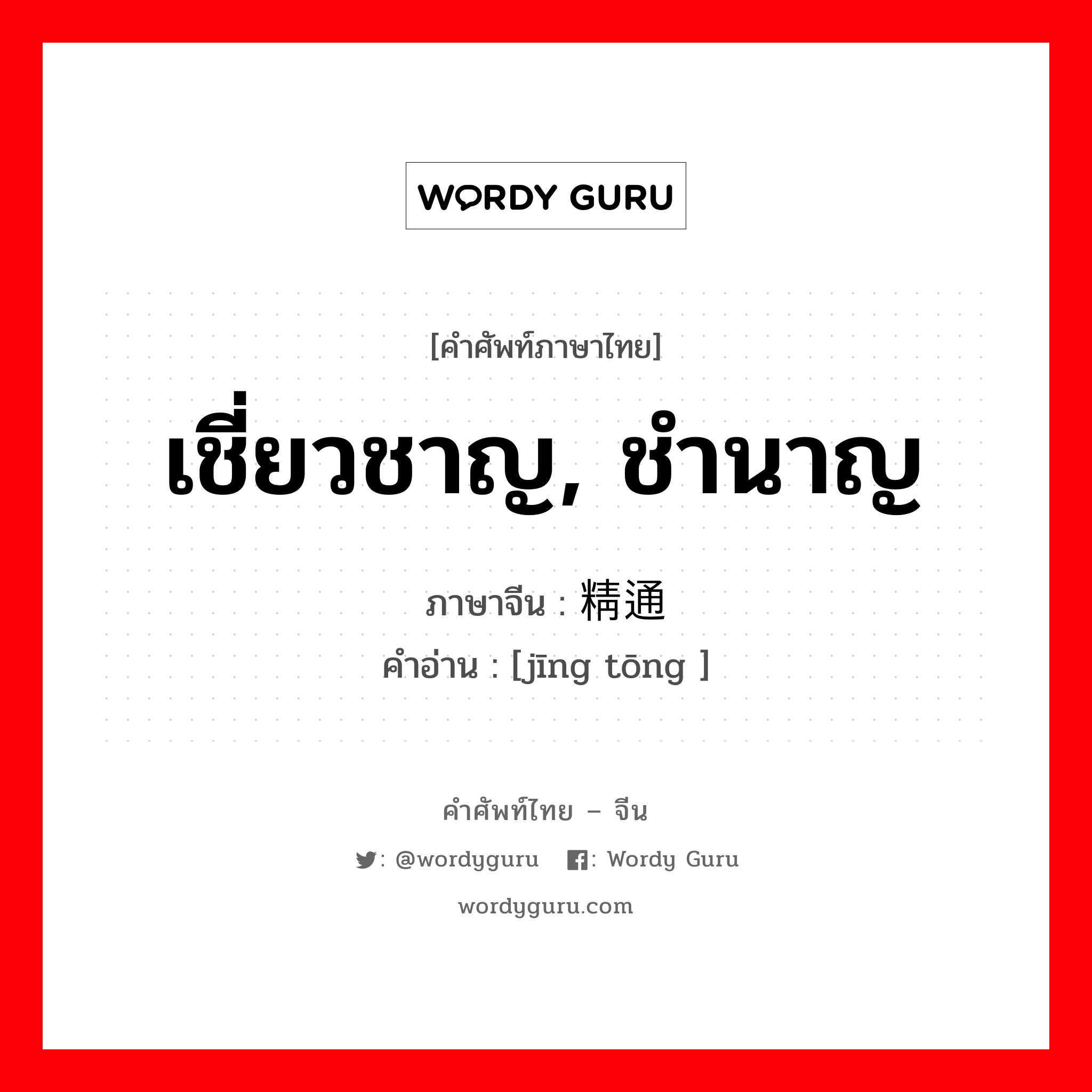 เชี่ยวชาญ ชำนาญ ภาษาจีนคืออะไร, คำศัพท์ภาษาไทย - จีน เชี่ยวชาญ, ชำนาญ ภาษาจีน 精通 คำอ่าน [jīng tōng ]