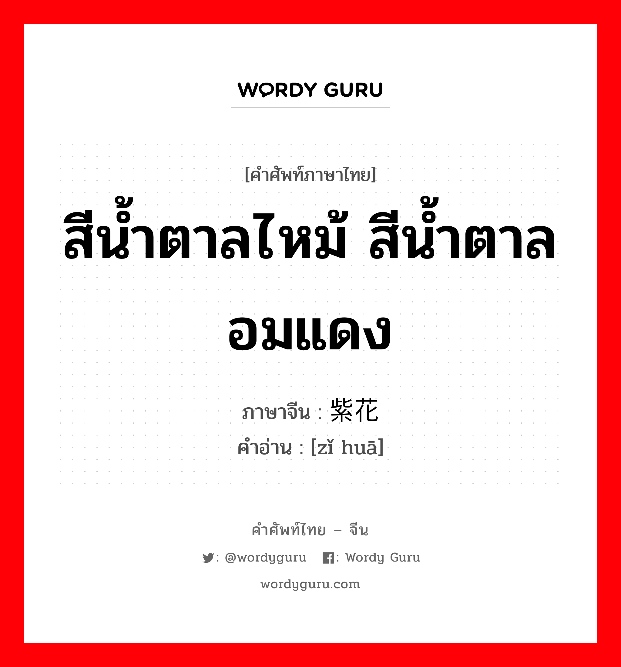 สีน้ำตาลไหม้ สีน้ำตาลอมแดง ภาษาจีนคืออะไร, คำศัพท์ภาษาไทย - จีน สีน้ำตาลไหม้ สีน้ำตาลอมแดง ภาษาจีน 紫花 คำอ่าน [zǐ huā]