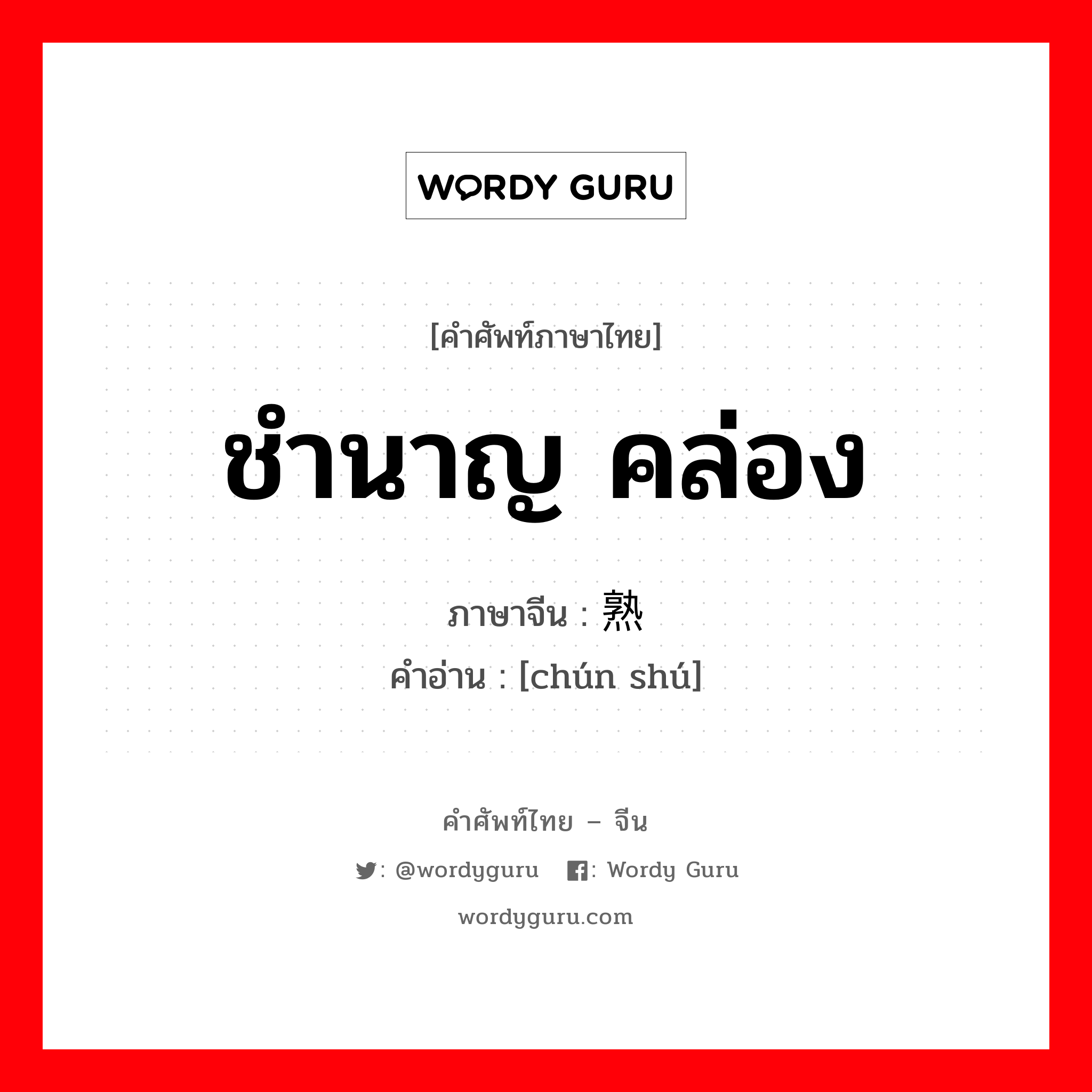 ชำนาญ คล่อง ภาษาจีนคืออะไร, คำศัพท์ภาษาไทย - จีน ชำนาญ คล่อง ภาษาจีน 纯熟 คำอ่าน [chún shú]