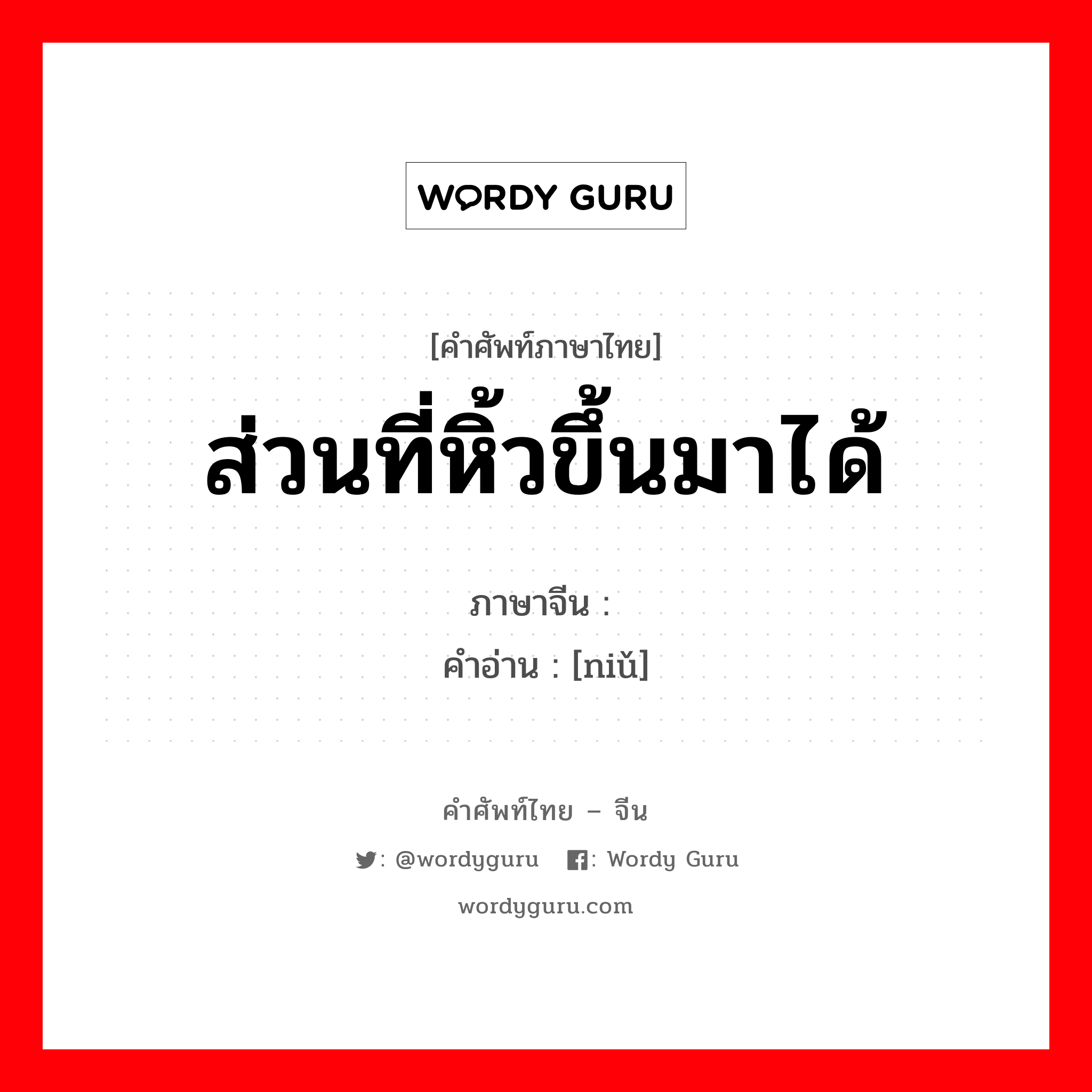 ส่วนที่หิ้วขึ้นมาได้ ภาษาจีนคืออะไร, คำศัพท์ภาษาไทย - จีน ส่วนที่หิ้วขึ้นมาได้ ภาษาจีน 纽 คำอ่าน [niǔ]