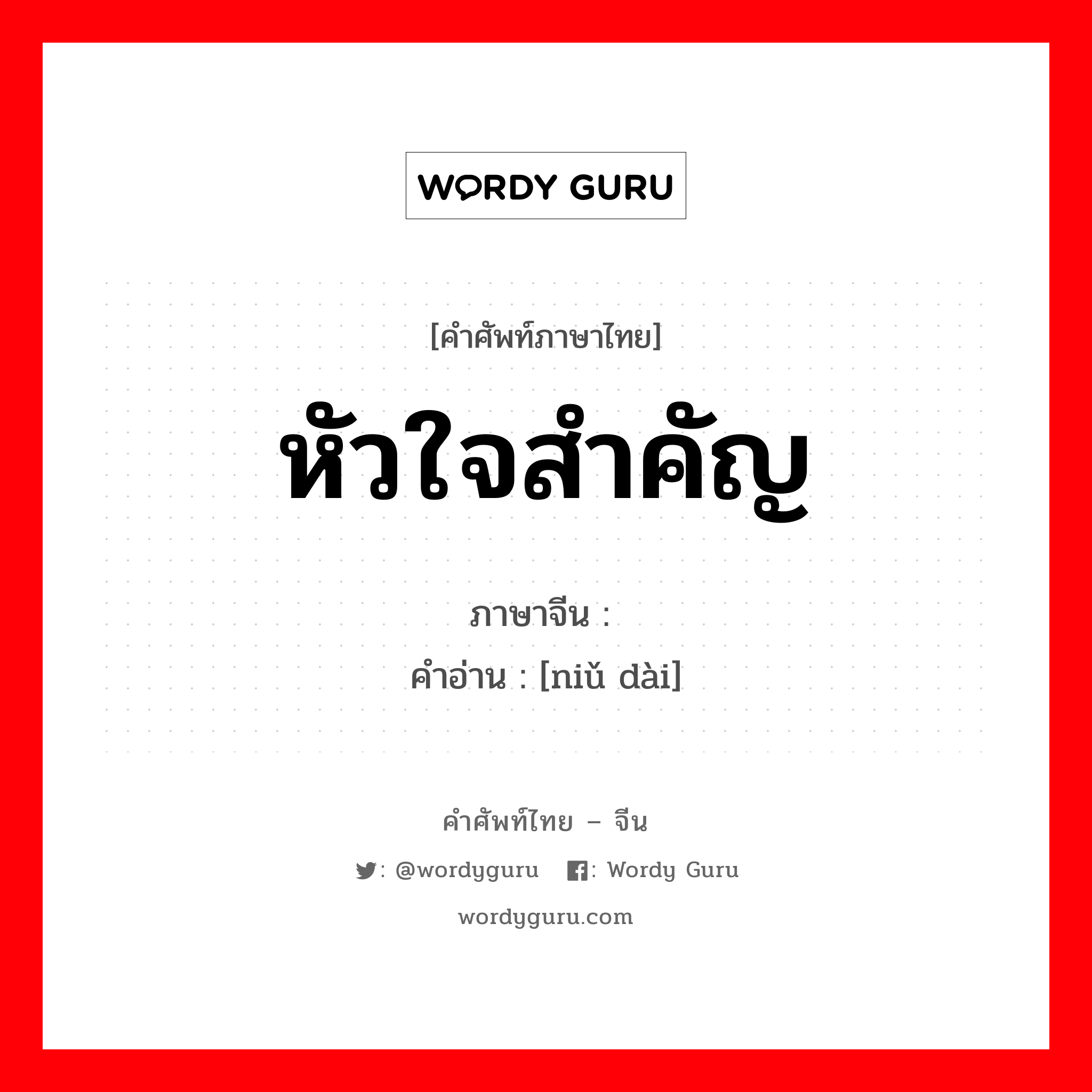 หัวใจสำคัญ ภาษาจีนคืออะไร, คำศัพท์ภาษาไทย - จีน หัวใจสำคัญ ภาษาจีน 纽带 คำอ่าน [niǔ dài]