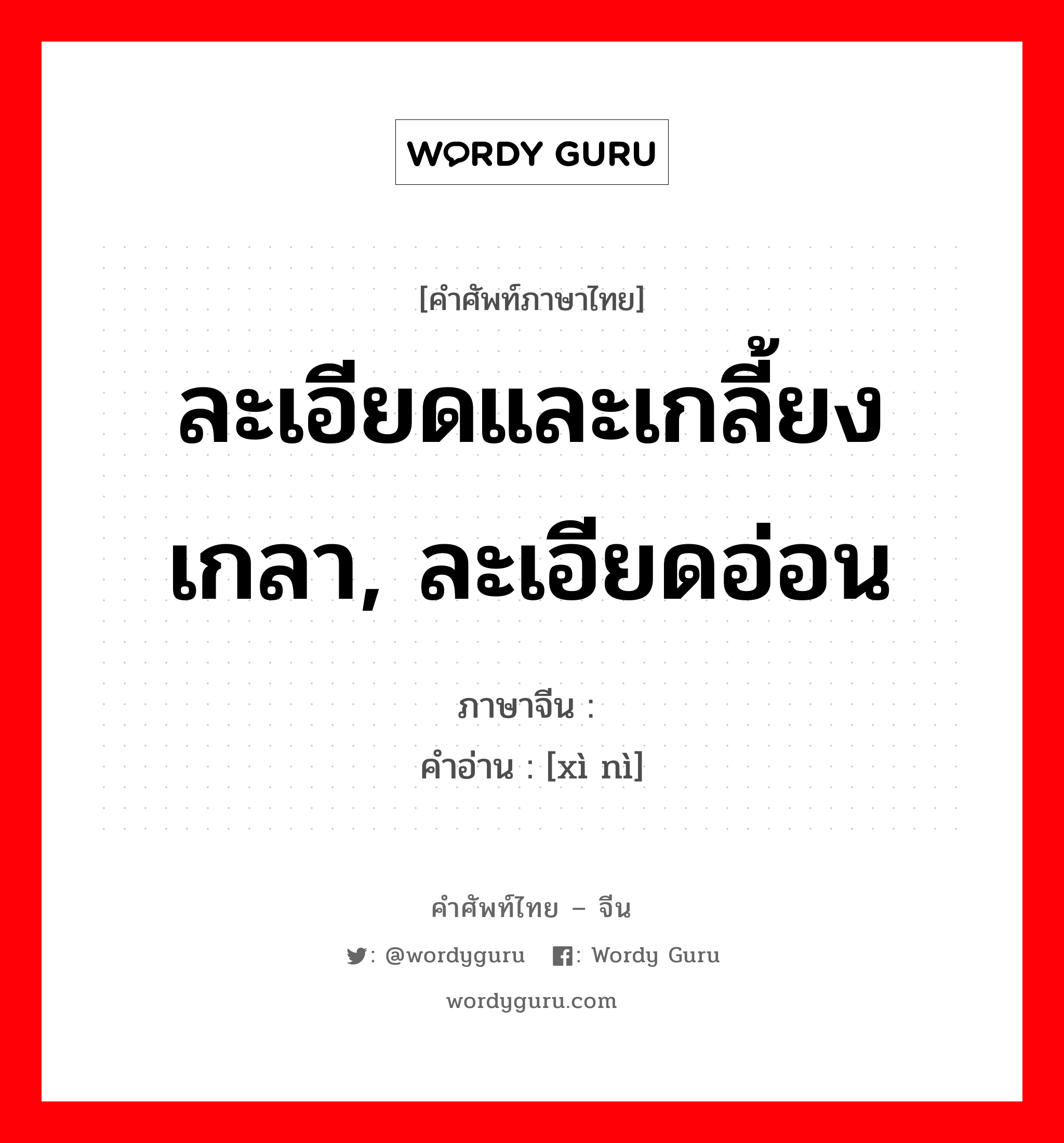 ละเอียดและเกลี้ยงเกลา, ละเอียดอ่อน ภาษาจีนคืออะไร, คำศัพท์ภาษาไทย - จีน ละเอียดและเกลี้ยงเกลา, ละเอียดอ่อน ภาษาจีน 细腻 คำอ่าน [xì nì]