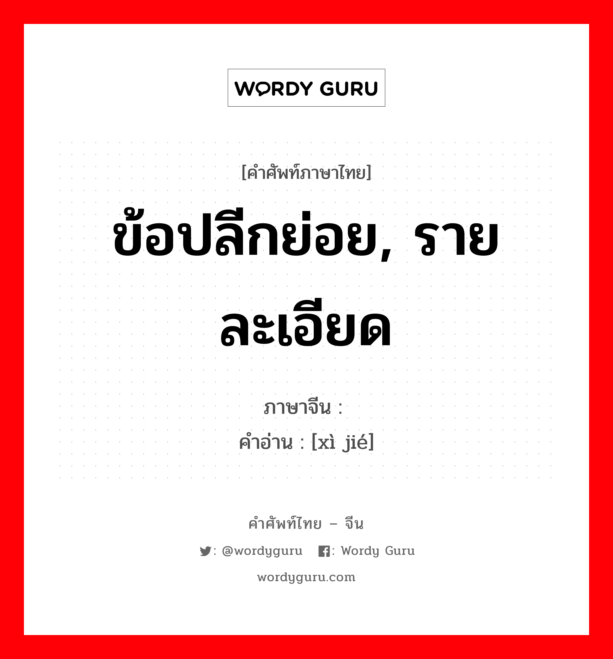 ข้อปลีกย่อย, รายละเอียด ภาษาจีนคืออะไร, คำศัพท์ภาษาไทย - จีน ข้อปลีกย่อย, รายละเอียด ภาษาจีน 细节 คำอ่าน [xì jié]