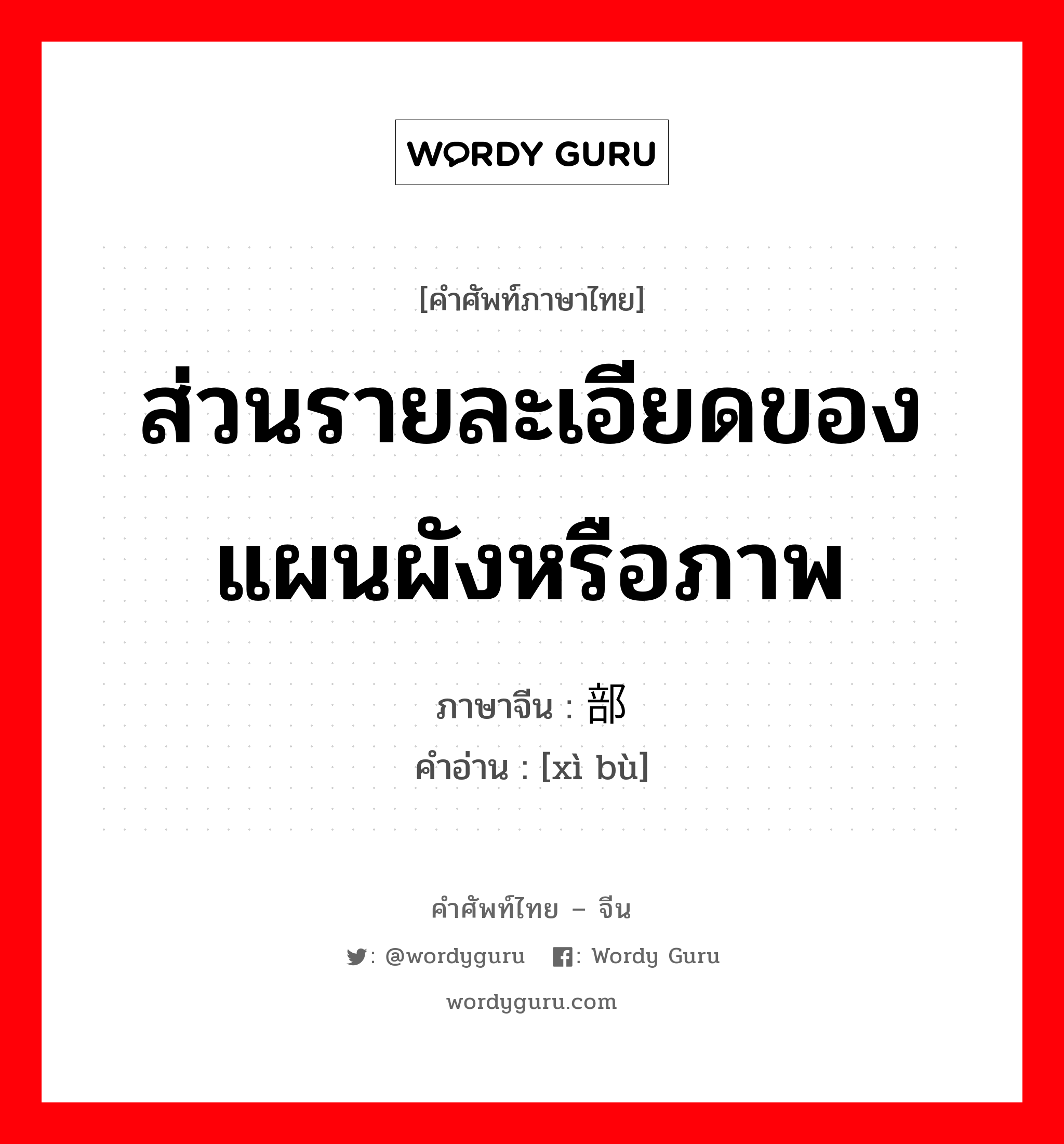 ส่วนรายละเอียดของแผนผังหรือภาพ ภาษาจีนคืออะไร, คำศัพท์ภาษาไทย - จีน ส่วนรายละเอียดของแผนผังหรือภาพ ภาษาจีน 细部 คำอ่าน [xì bù]