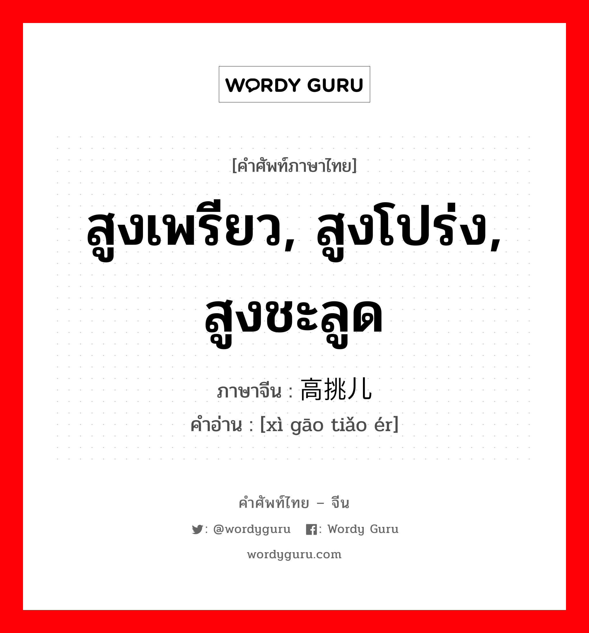 สูงเพรียว, สูงโปร่ง, สูงชะลูด ภาษาจีนคืออะไร, คำศัพท์ภาษาไทย - จีน สูงเพรียว, สูงโปร่ง, สูงชะลูด ภาษาจีน 细高挑儿 คำอ่าน [xì gāo tiǎo ér]