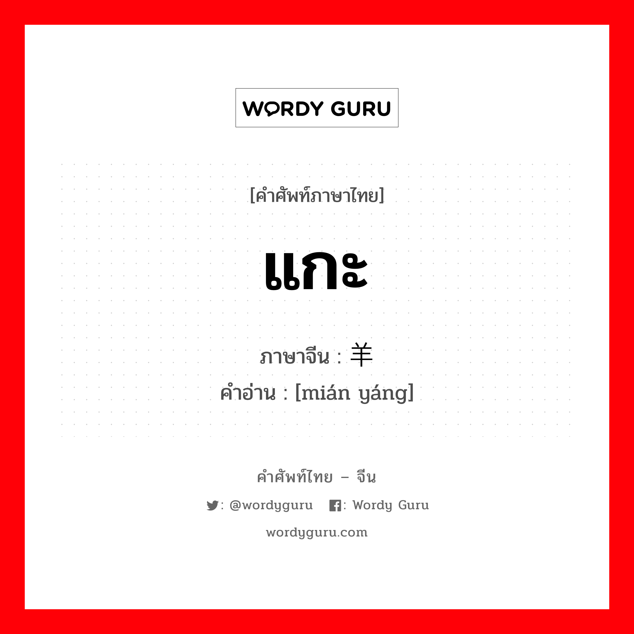 แกะ ภาษาจีนคืออะไร, คำศัพท์ภาษาไทย - จีน แกะ ภาษาจีน 绵羊 คำอ่าน [mián yáng]