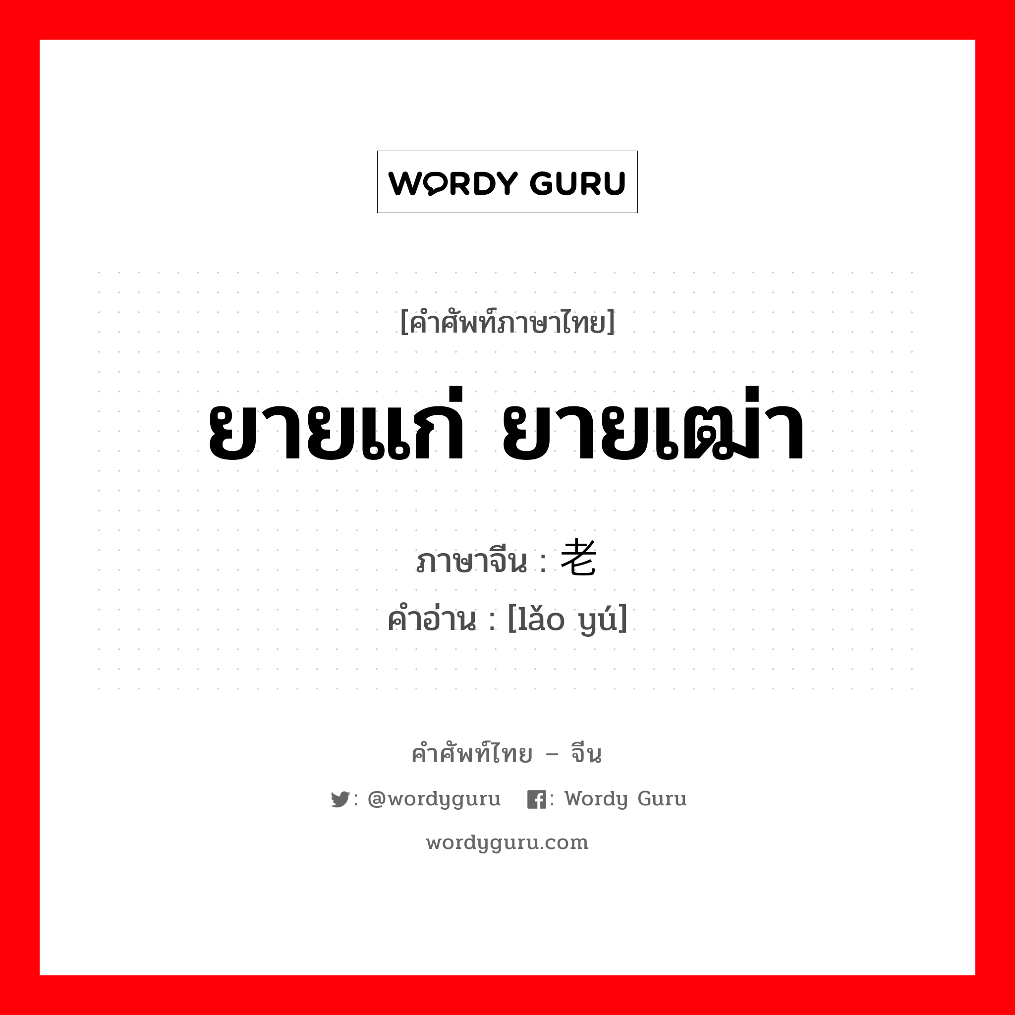 ยายแก่ ยายเฒ่า ภาษาจีนคืออะไร, คำศัพท์ภาษาไทย - จีน ยายแก่ ยายเฒ่า ภาษาจีน 老妪 คำอ่าน [lǎo yú]