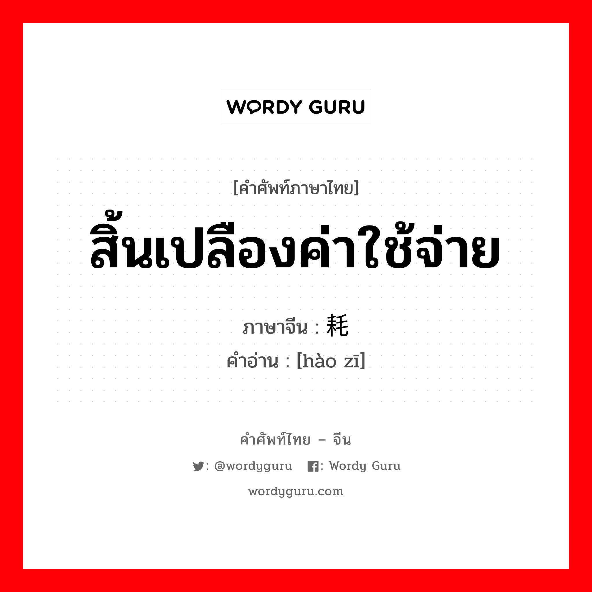 สิ้นเปลืองค่าใช้จ่าย ภาษาจีนคืออะไร, คำศัพท์ภาษาไทย - จีน สิ้นเปลืองค่าใช้จ่าย ภาษาจีน 耗资 คำอ่าน [hào zī]