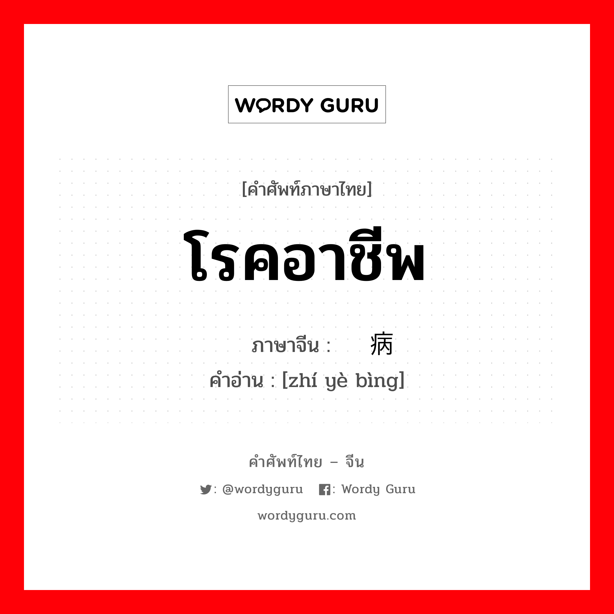 โรคอาชีพ ภาษาจีนคืออะไร, คำศัพท์ภาษาไทย - จีน โรคอาชีพ ภาษาจีน 职业病 คำอ่าน [zhí yè bìng]