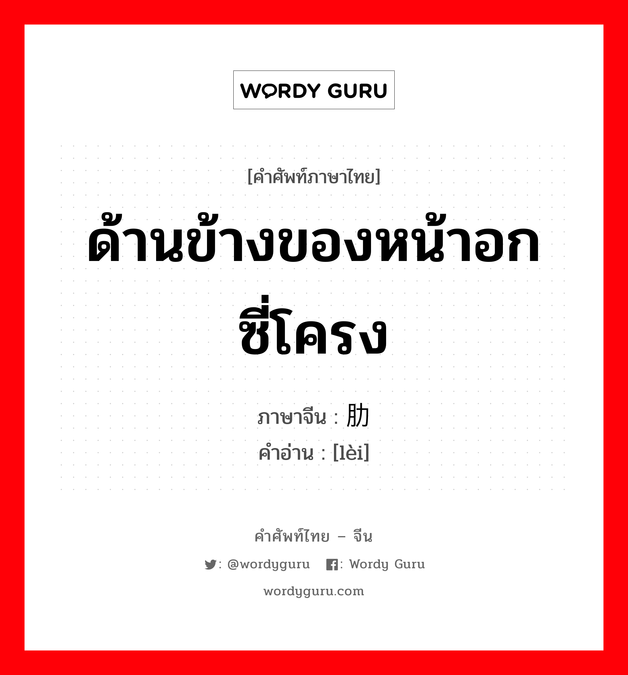 ด้านข้างของหน้าอก ซี่โครง ภาษาจีนคืออะไร, คำศัพท์ภาษาไทย - จีน ด้านข้างของหน้าอก ซี่โครง ภาษาจีน 肋 คำอ่าน [lèi]