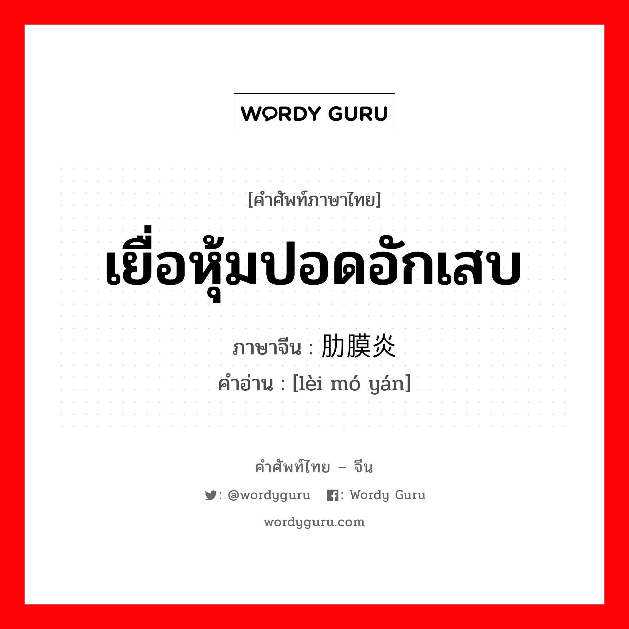 เยื่อหุ้มปอดอักเสบ ภาษาจีนคืออะไร, คำศัพท์ภาษาไทย - จีน เยื่อหุ้มปอดอักเสบ ภาษาจีน 肋膜炎 คำอ่าน [lèi mó yán]