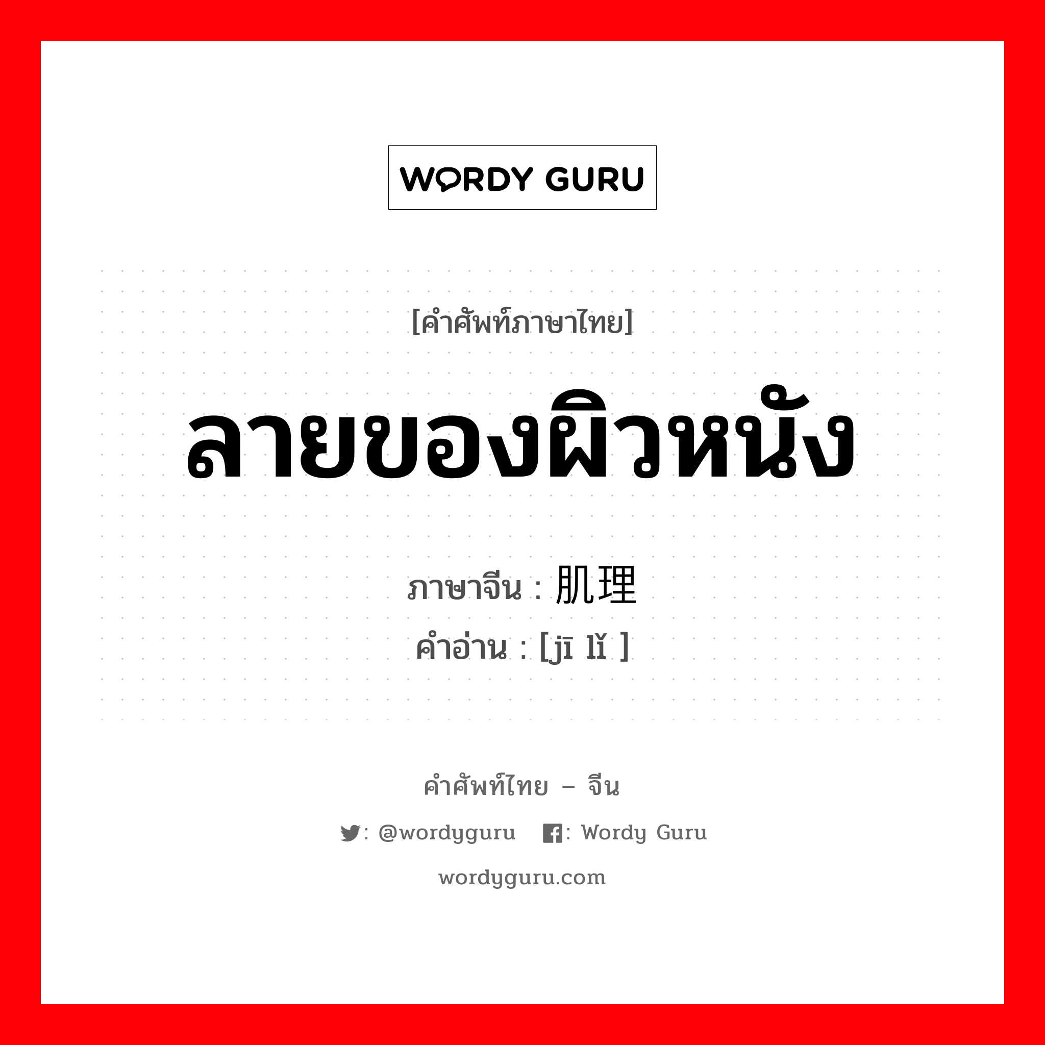 ลายของผิวหนัง ภาษาจีนคืออะไร, คำศัพท์ภาษาไทย - จีน ลายของผิวหนัง ภาษาจีน 肌理 คำอ่าน [jī lǐ ]