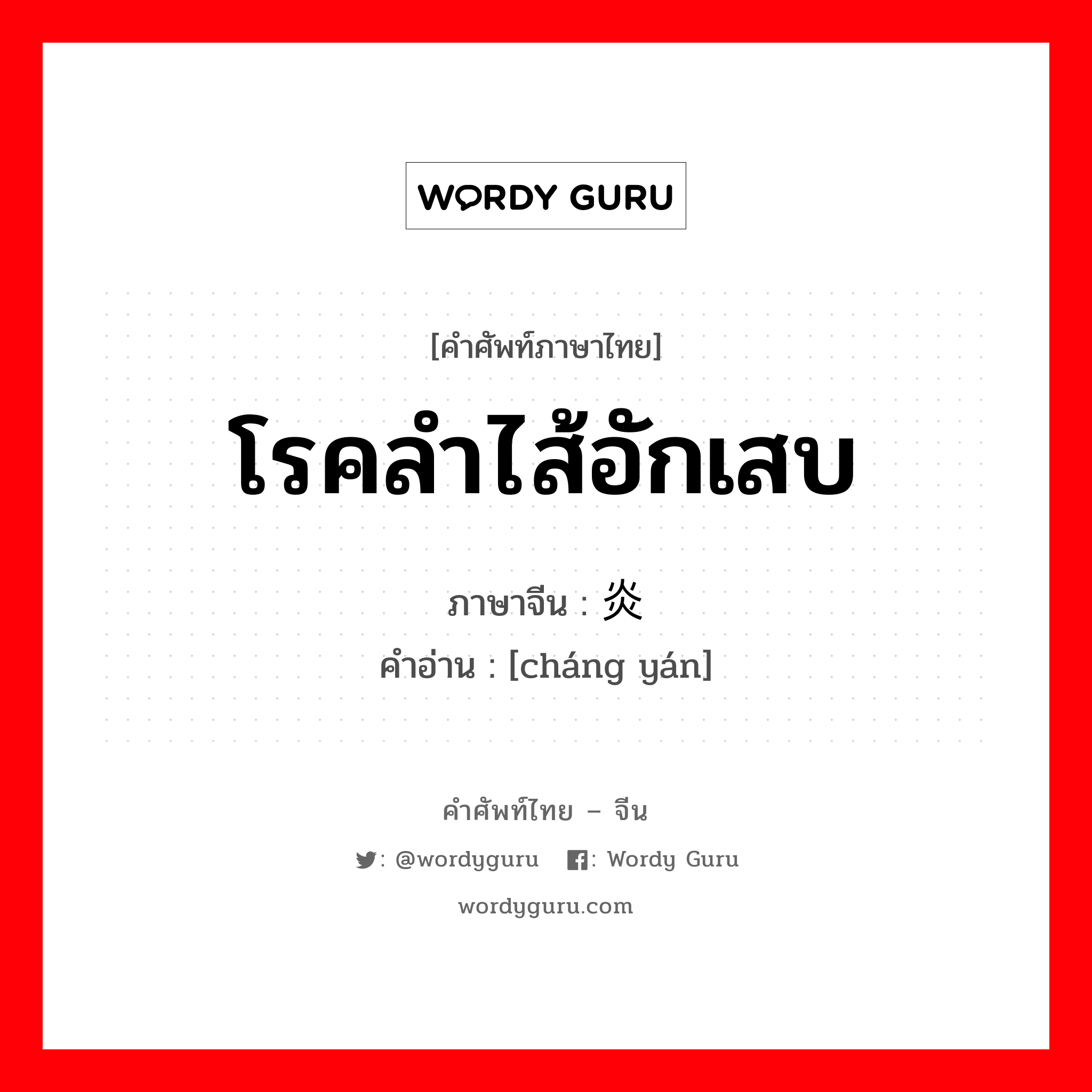 โรคลำไส้อักเสบ ภาษาจีนคืออะไร, คำศัพท์ภาษาไทย - จีน โรคลำไส้อักเสบ ภาษาจีน 肠炎 คำอ่าน [cháng yán]