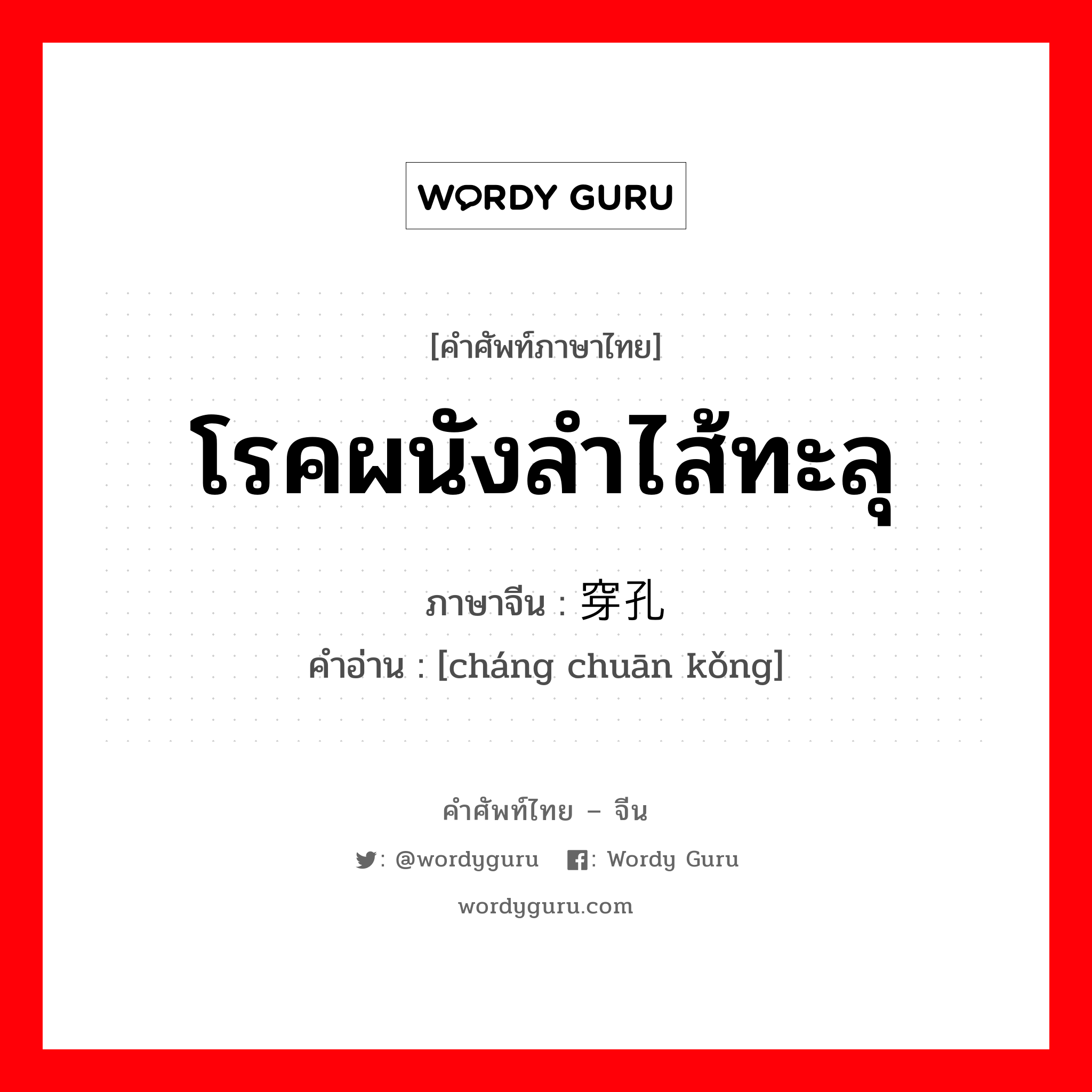 โรคผนังลำไส้ทะลุ ภาษาจีนคืออะไร, คำศัพท์ภาษาไทย - จีน โรคผนังลำไส้ทะลุ ภาษาจีน 肠穿孔 คำอ่าน [cháng chuān kǒng]