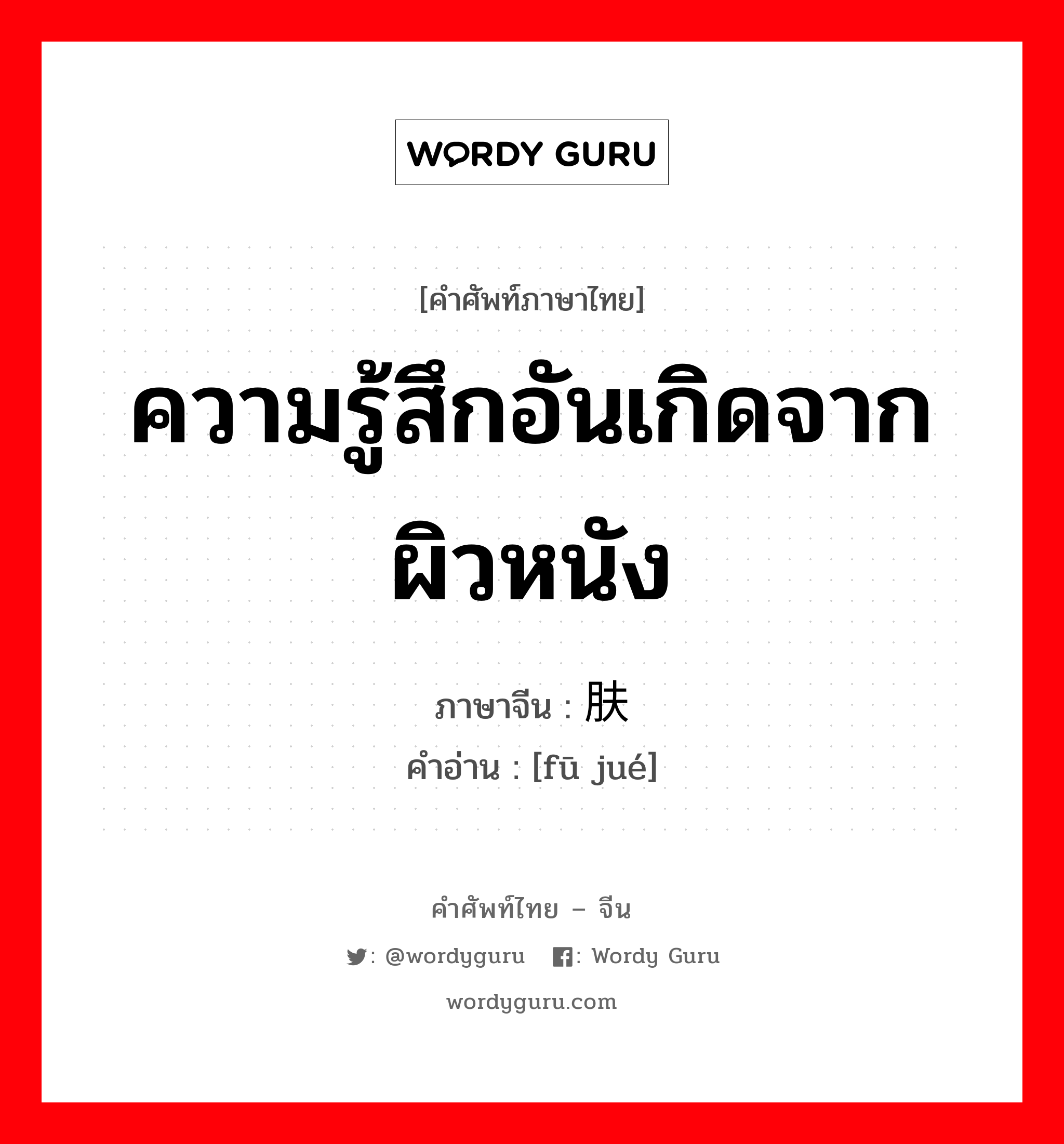 ความรู้สึกอันเกิดจากผิวหนัง ภาษาจีนคืออะไร, คำศัพท์ภาษาไทย - จีน ความรู้สึกอันเกิดจากผิวหนัง ภาษาจีน 肤觉 คำอ่าน [fū jué]