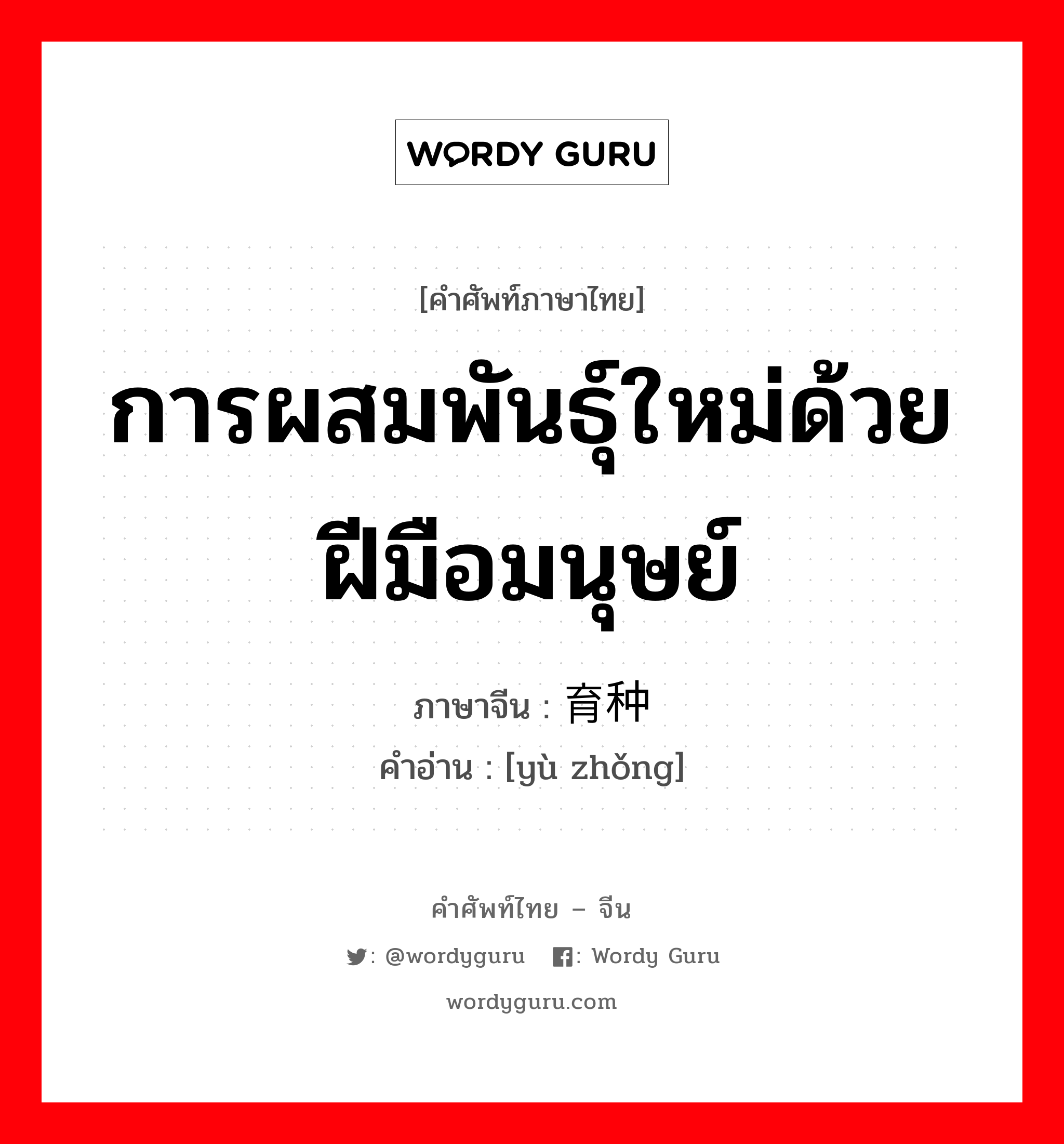 การผสมพันธุ์ใหม่ด้วยฝีมือมนุษย์ ภาษาจีนคืออะไร, คำศัพท์ภาษาไทย - จีน การผสมพันธุ์ใหม่ด้วยฝีมือมนุษย์ ภาษาจีน 育种 คำอ่าน [yù zhǒng]